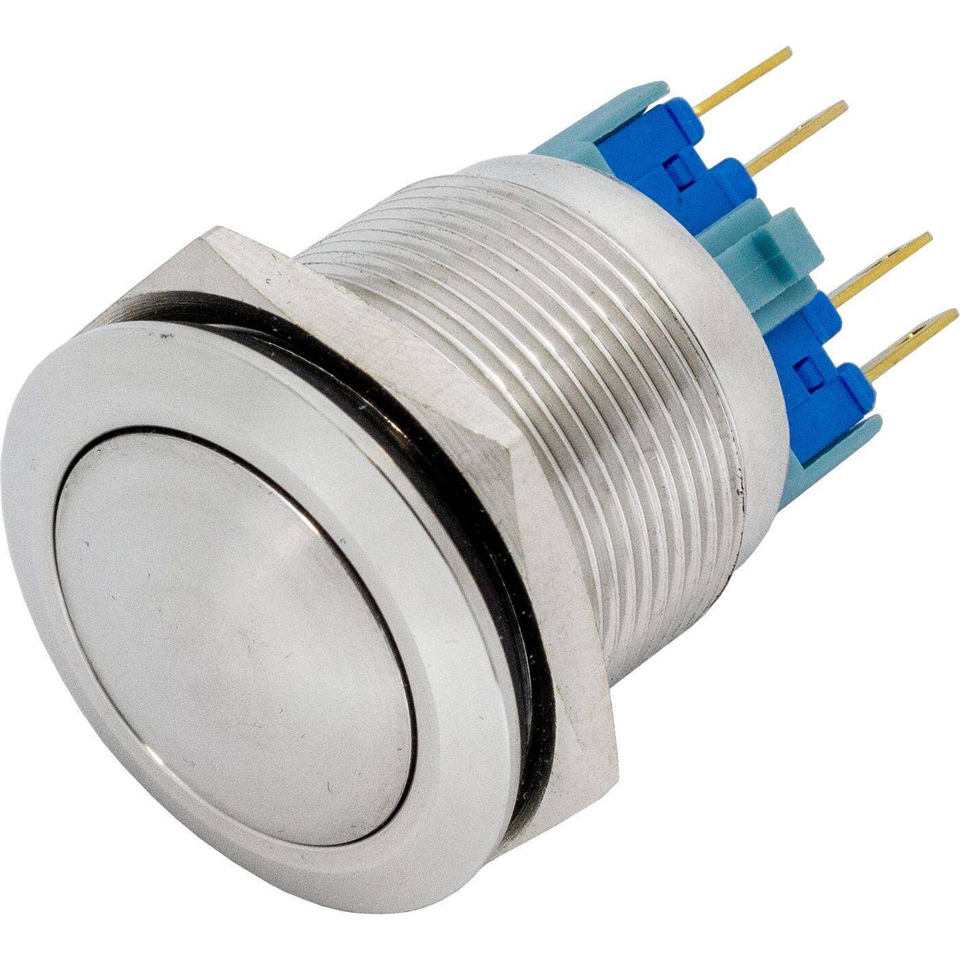 Stainless steel Push button domed Ø25mm IP65 2,8x0,5mm Pins 250V 3A Vandal-proof