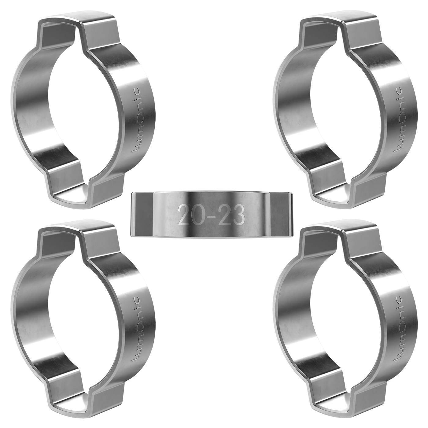 Lumonic I 5x 2-ear clip 20-23mm I V2A Stainless steel I Two-ear clamp I Hose clamp I for Compressed air, Pipe systems, Garden, CAR