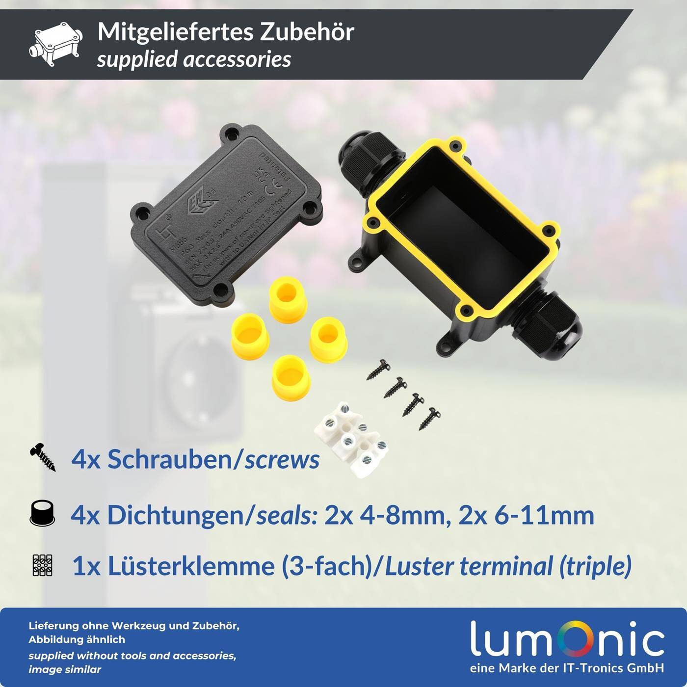 Lumonic 2-Wege Abzweigdose wasserdicht IP68 | schnelle, sichere Kabelverteilung | für Kabel 0,5-2,5mm² | UV-Beständig, -40°C bis+ 105°C | Verteilerdose für Outdoor, Garten, Erdkabel