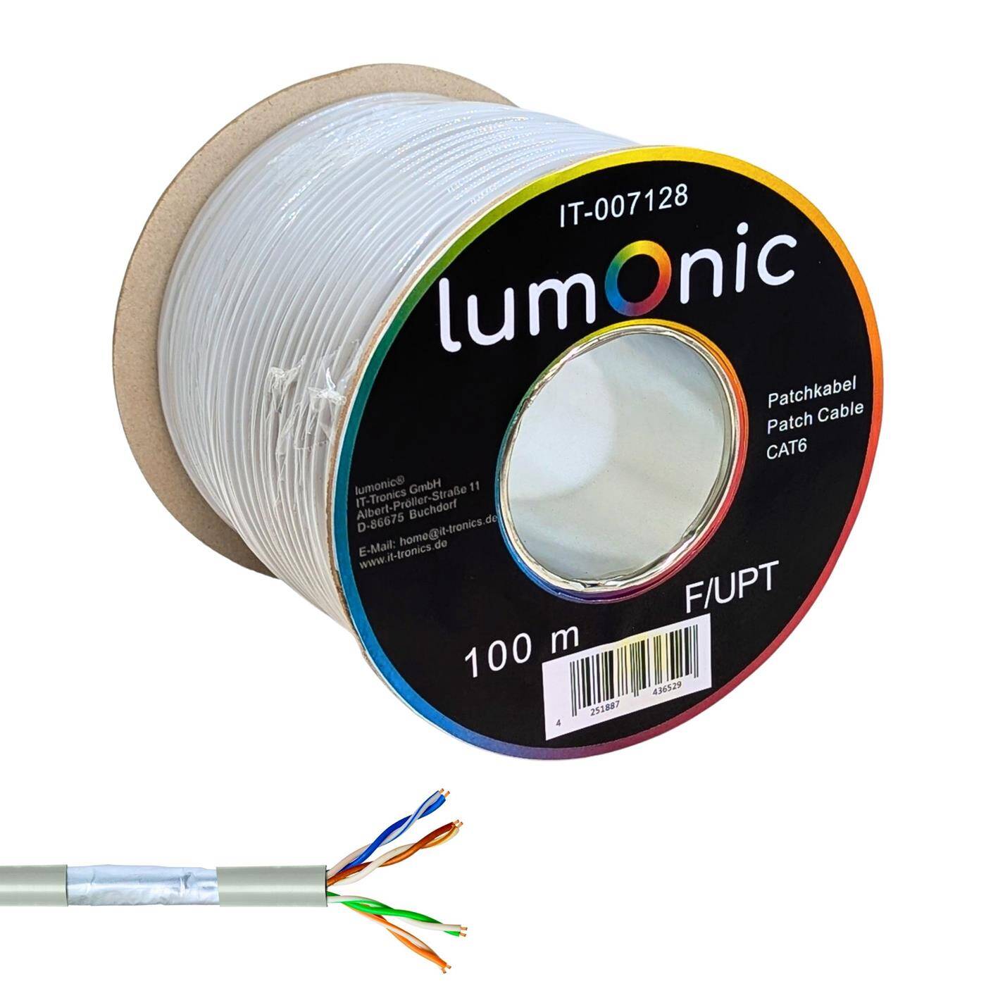 Lumonic 100m Netzwerkkabel CAT 6 F/UTP I Cat6-kabel, Gigabit Lan Kabel, Ethernet Kabel I Flexibles Patchkabel geschirmt, für den Innenbereich bis 250 MHz