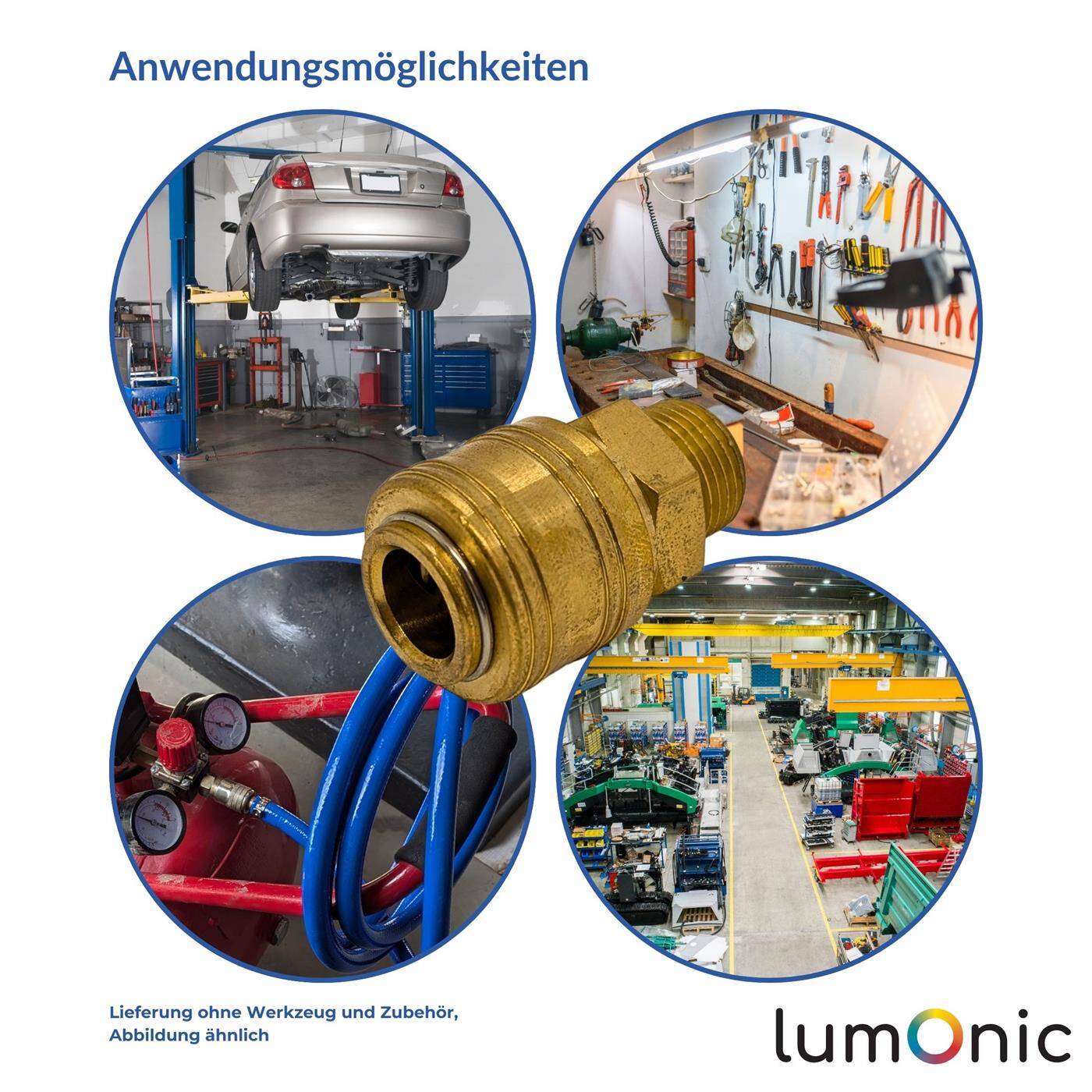 Lumonic I Kupplungsdose mit Außengewinde I 1/4" I aus Messing I Druckluftkupplung-Buchse I Schnellkupplung I für Werkstätten, Betriebe und Heimwerker