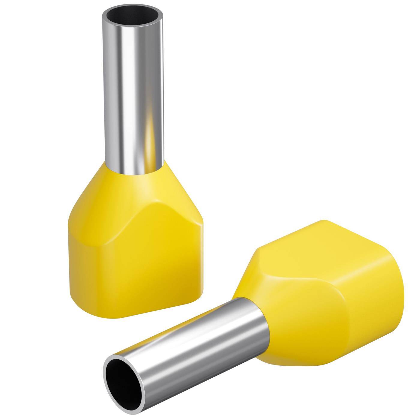 100x Twin Aderendhülse isoliert 2x 6mm² Gelb Kupfer verzinnt 4,5x12mm Hülse