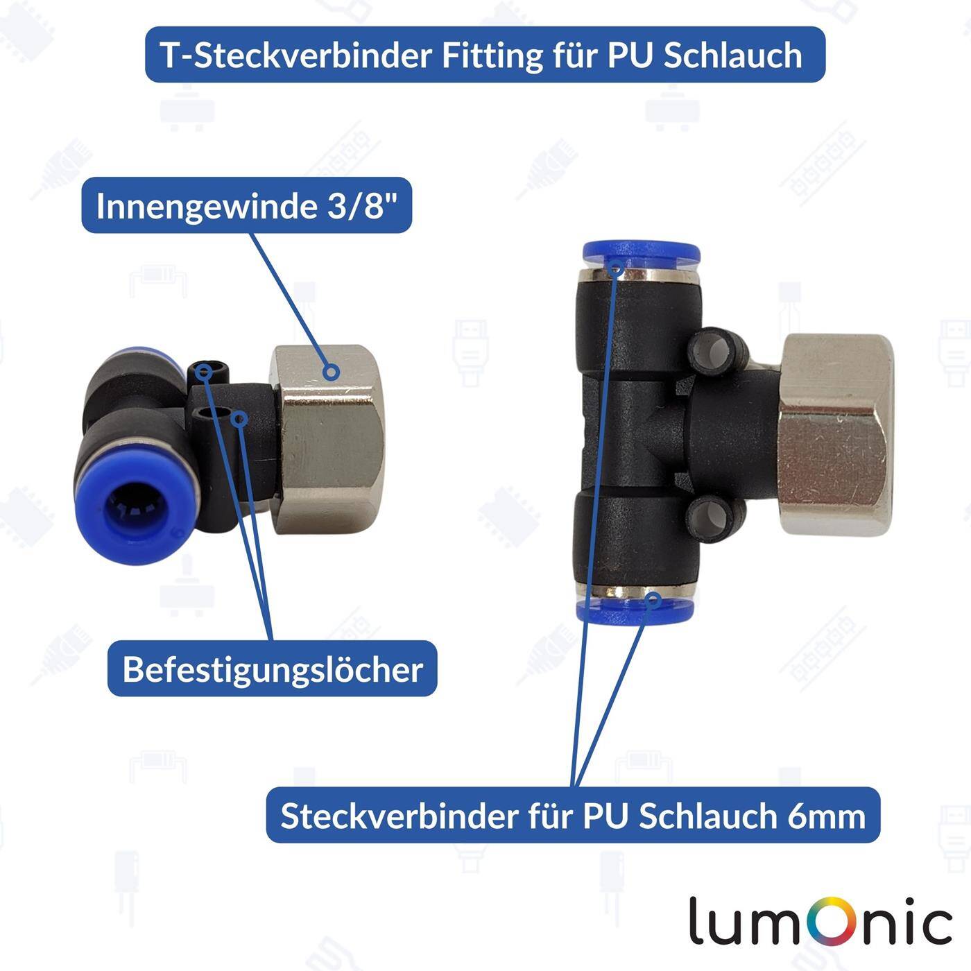 PU Schlauch T-Steckverbinder Fitting mit Innengewinde 6mm*3/8Zoll T-Stück Push-in pneumatischer Steckverbinder T-Verteiler Druckluft & Automatisierung