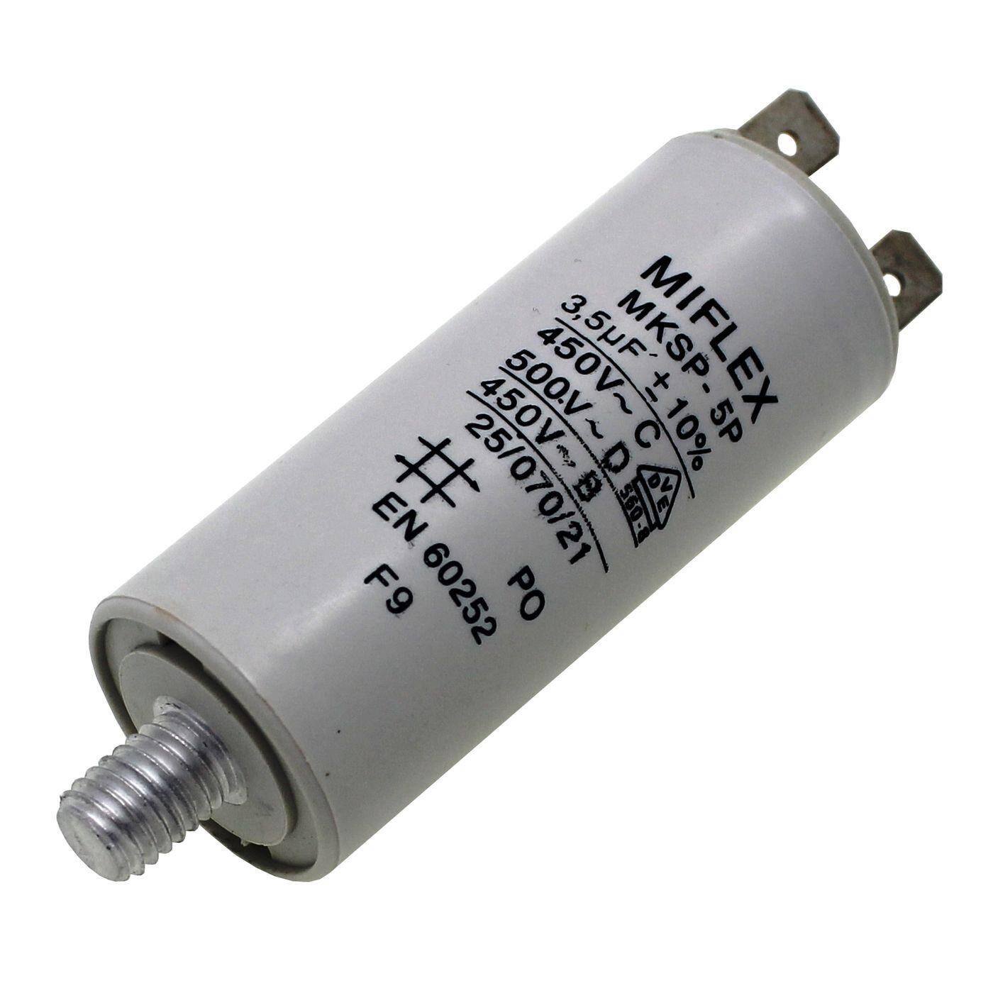 Anlaufkondensator Motorkondensator 3,5µF 450V 25x58mm Stecker 6,3x0,8mm Miflex 3,5uF
