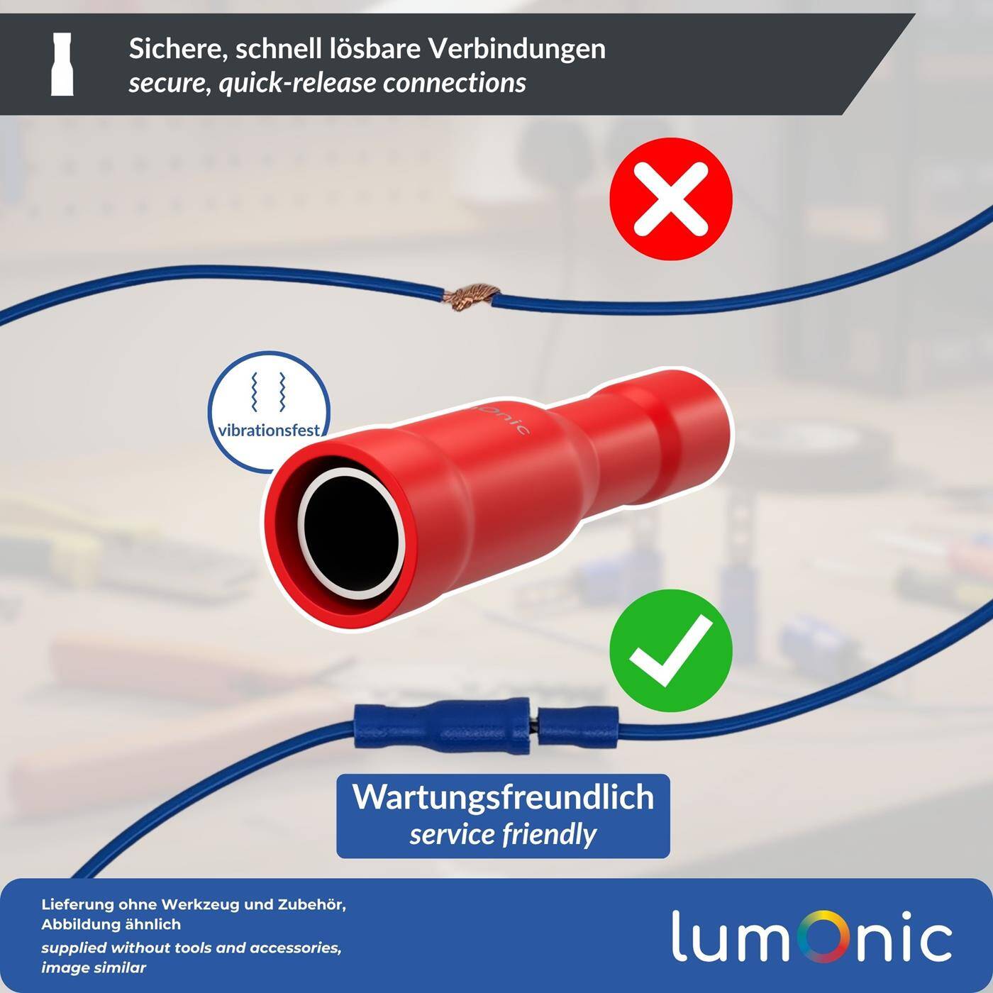 Lumonic 25x Rundsteckhülse 0,5-1,5mm² | , 4mm | Rundsteckhülsen für Rundstecker 4mm | Kabelverbinder, Kabelschuhe isoliert | KFZ, Motorrad, Elektrik