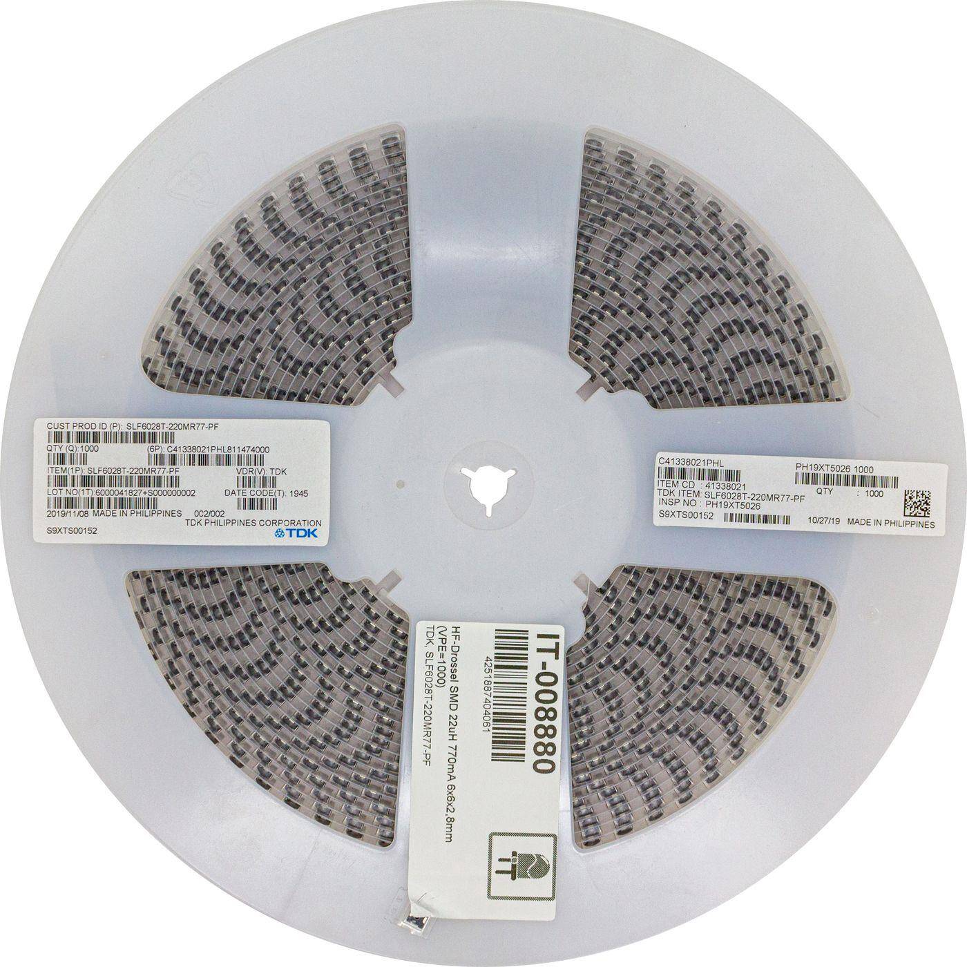 1000x Drossel SMD 22µH 6x6x2,8mm TDK SLF6028T-220MR77-PF 1000x Drossel SMD 22µH 6x6x2,8mm TDK SLF6028T-220MR77-PF