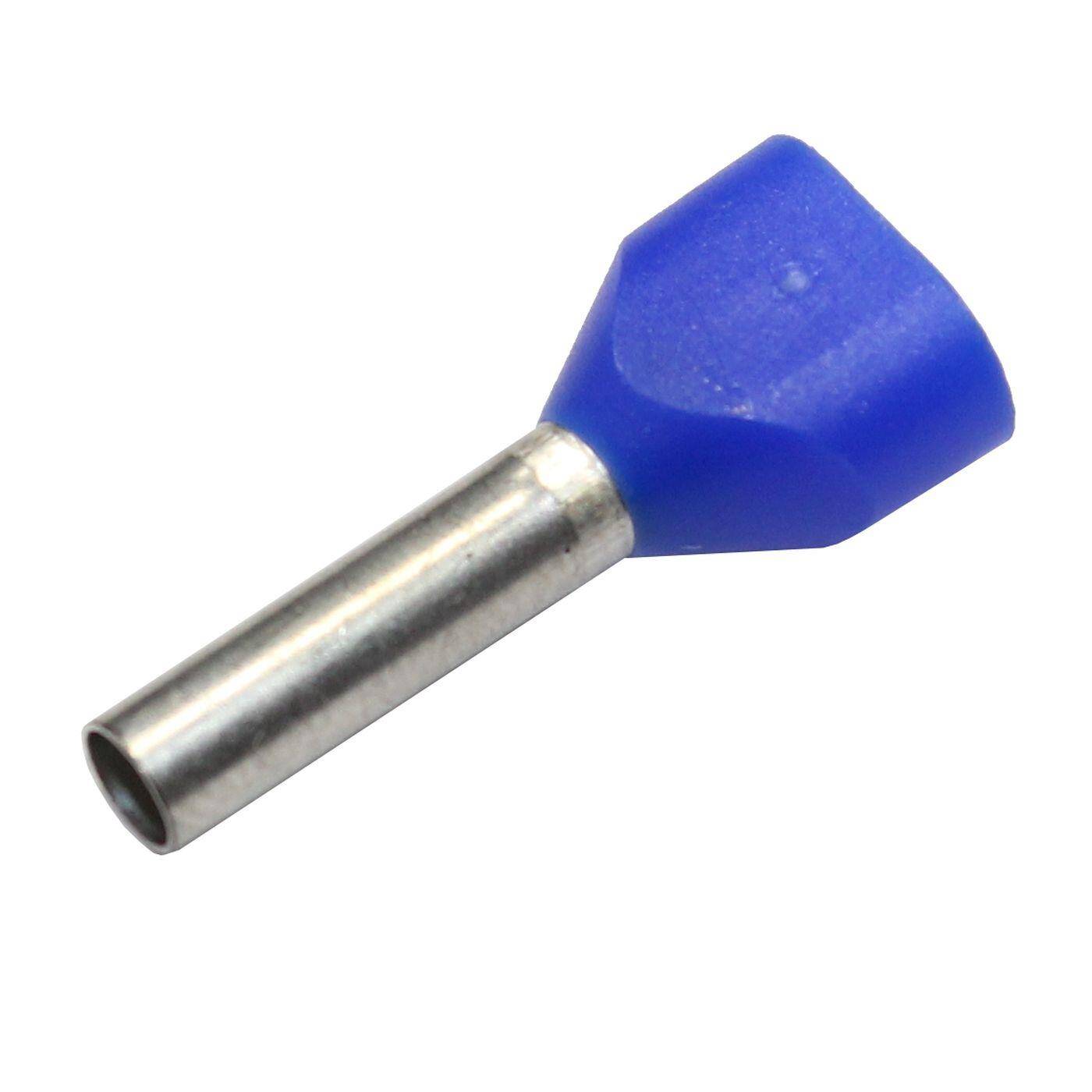 100x Twin Aderendhülse isoliert 2x 2,5mm² Blau Kupfer verzinnt 3,3x10mm Hülse
