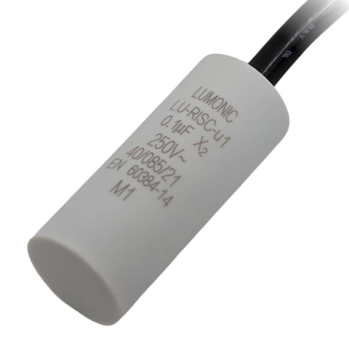 Interference suppression capacitor 0,1µF 250VAC 15x35mm -40...+85°C 2 connection cables Radial 0,1uF EMC capacitor for household appliances, power tools, building technology, industrial applications, LED Interference suppression capacitor 0,1µF 250VAC 15x35mm -40...+85°C 2 connection cables Radial 0,1uF EMC capacitor for household appliances, power tools, building technology, industrial applications, LED