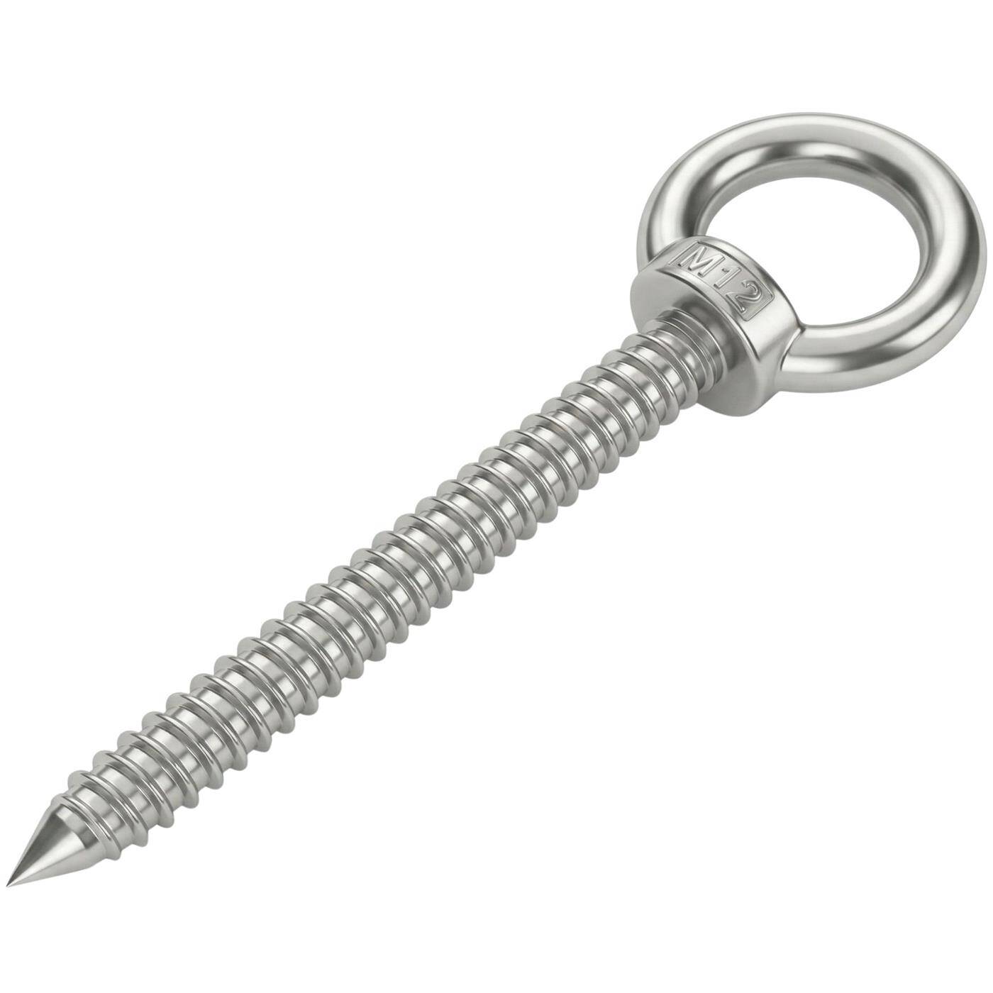 Ösenschraube V2A Edelstahl mit Holzgewinde M12x120mm  Befestigung an Balken/Holzpfosten Ringschraube für Sonnensegel Hängematte Schaukel + Ketten