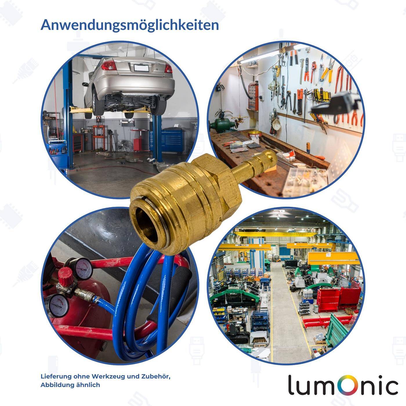 Coupling socket with hose nozzle for 9mm hose made of brass Compressed air coupling socket Quick coupling for workshops, businesses and DIY enthusiasts