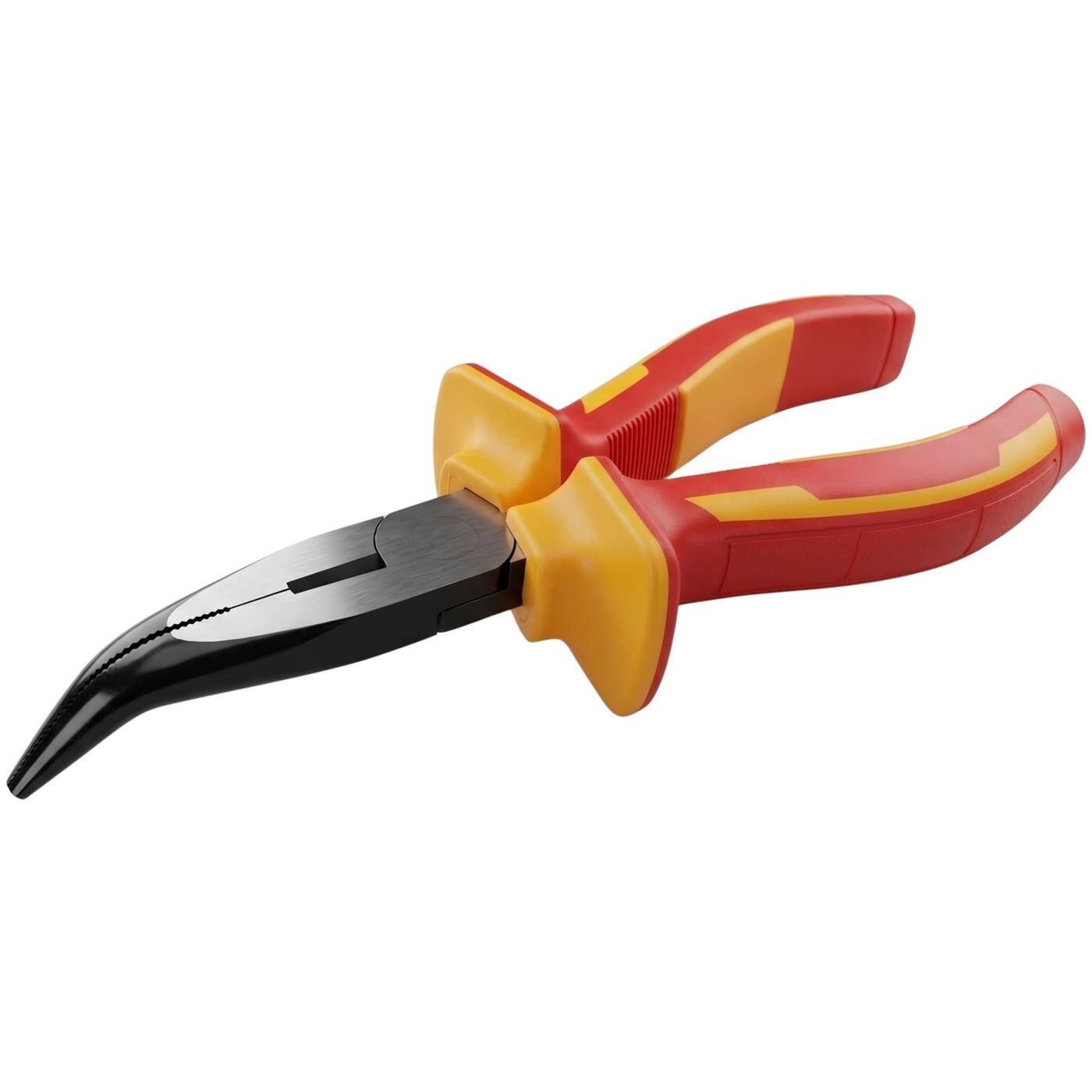 Lumonic VDE Curved Nose Pliers, 1000 V, 160 mm — Angled tips for tight spaces, 60CrV steel, two-component handle, for distribution panels and control cabinets