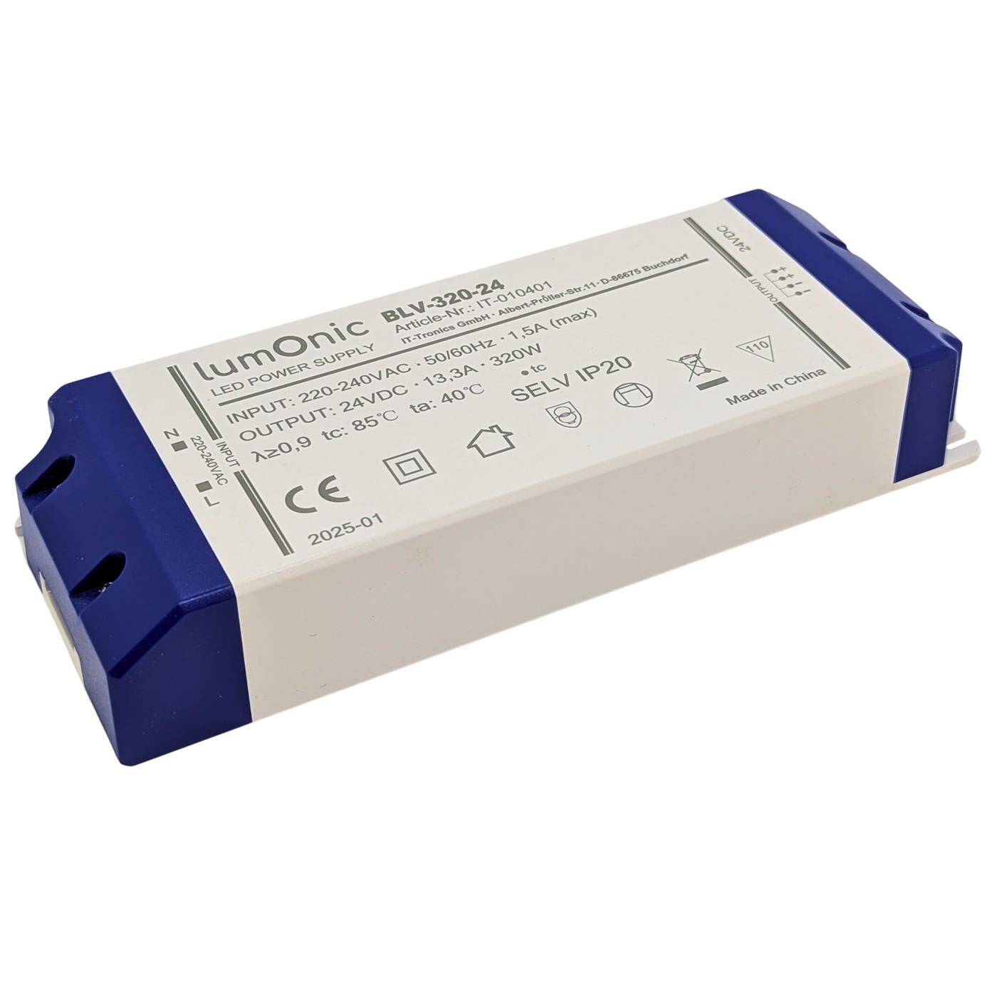 Lumonic I LED transformer BLV-320-24 I 24V 320W I Input 220-230VAC I flicker-free I Overload protection I LED power supply unit I for LED lighting