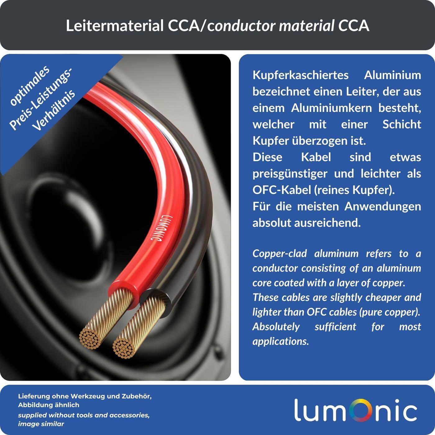 Lumonic Speaker cables | 25m Red Black | 2x 0,75mm² CCA | HiFi speaker cable | Audio twin line
