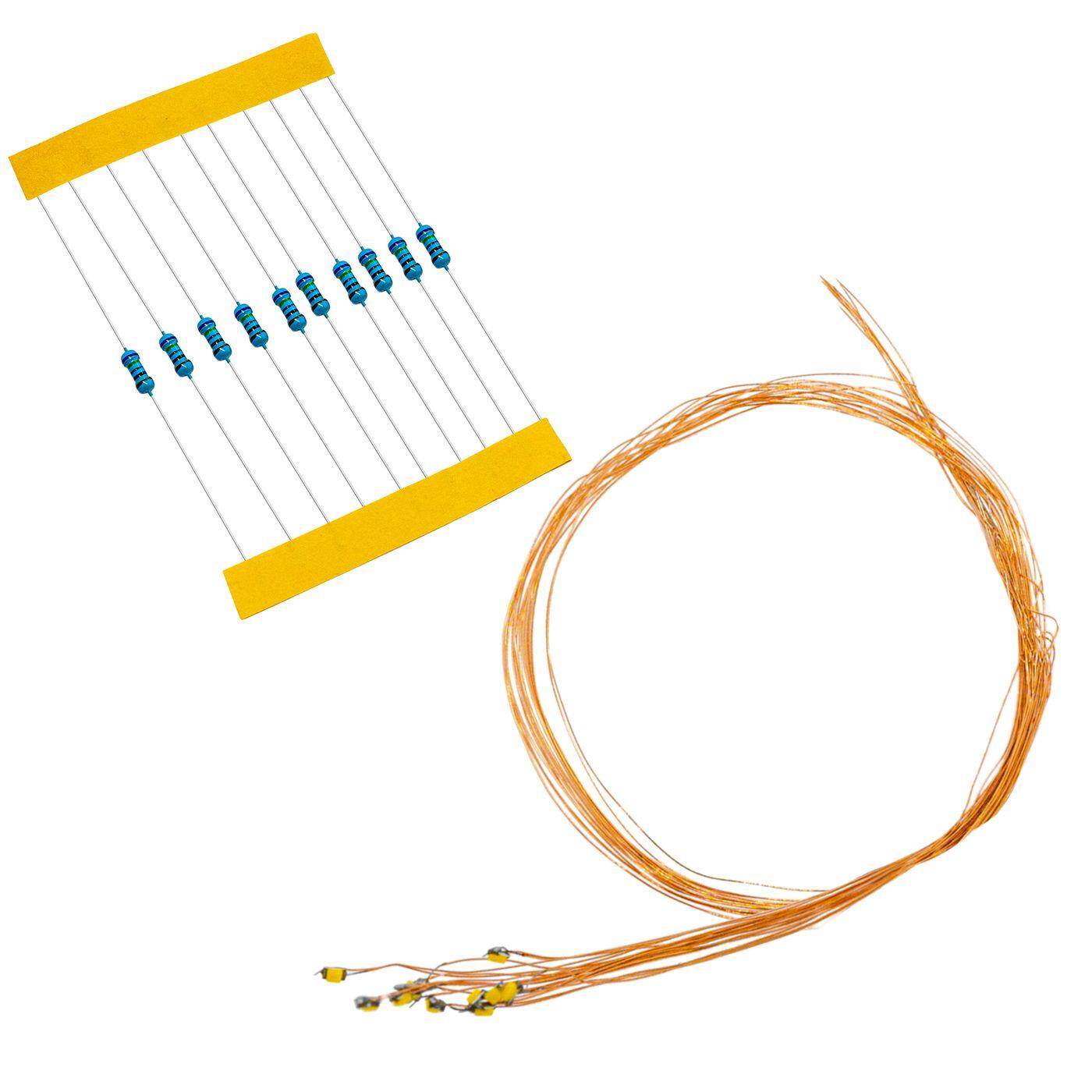 10x Superhelle LEDs SMD 0402 Orange mit Kupferlackdraht 20cm + 12V Vorwiderstand