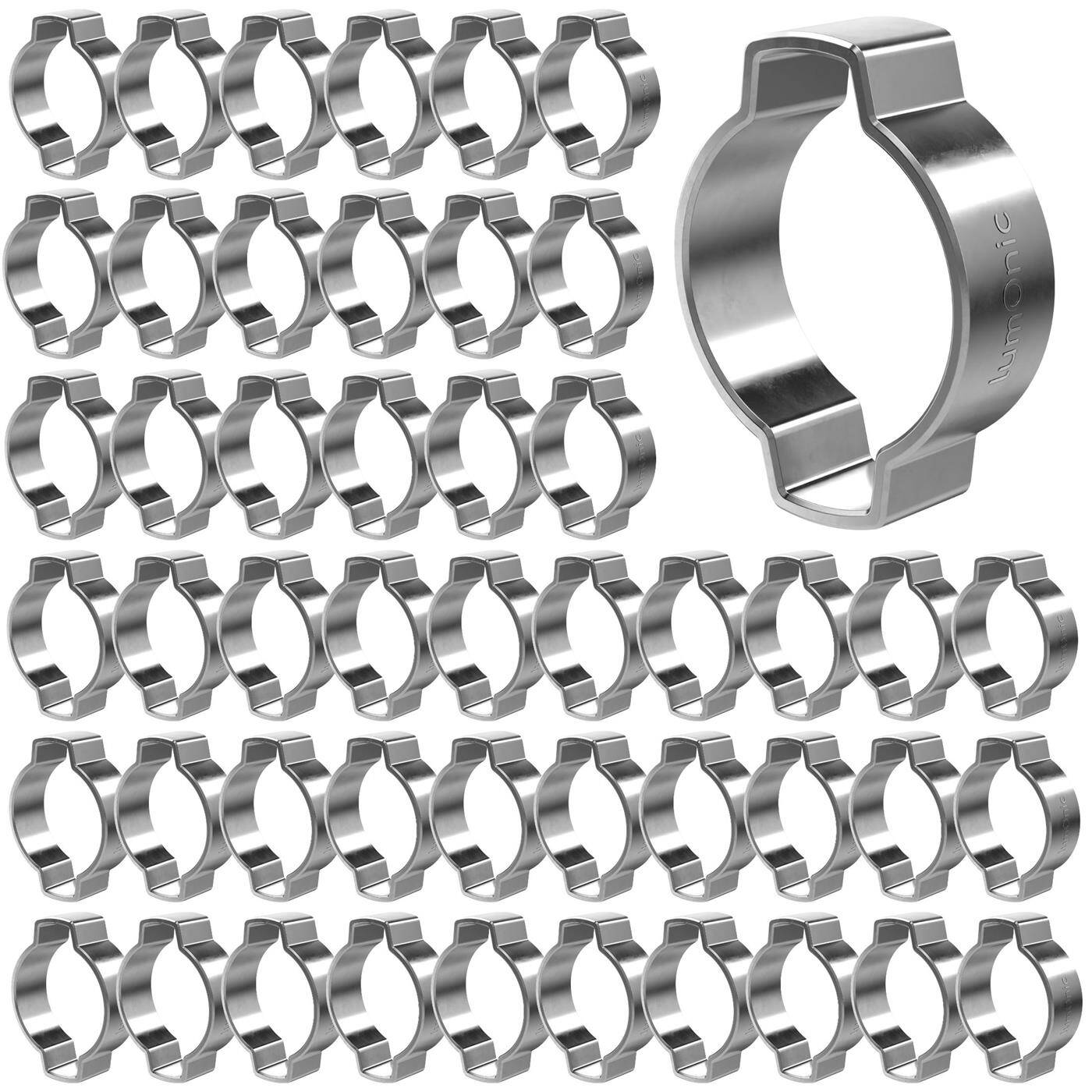 Lumonic I 50x 2-Ohr-Schelle 17-20mm I V2A Edelstahl I Zweiohrschelle I Schlauchschelle I für Druckluft, Rohrsysteme, Garten, KFZ