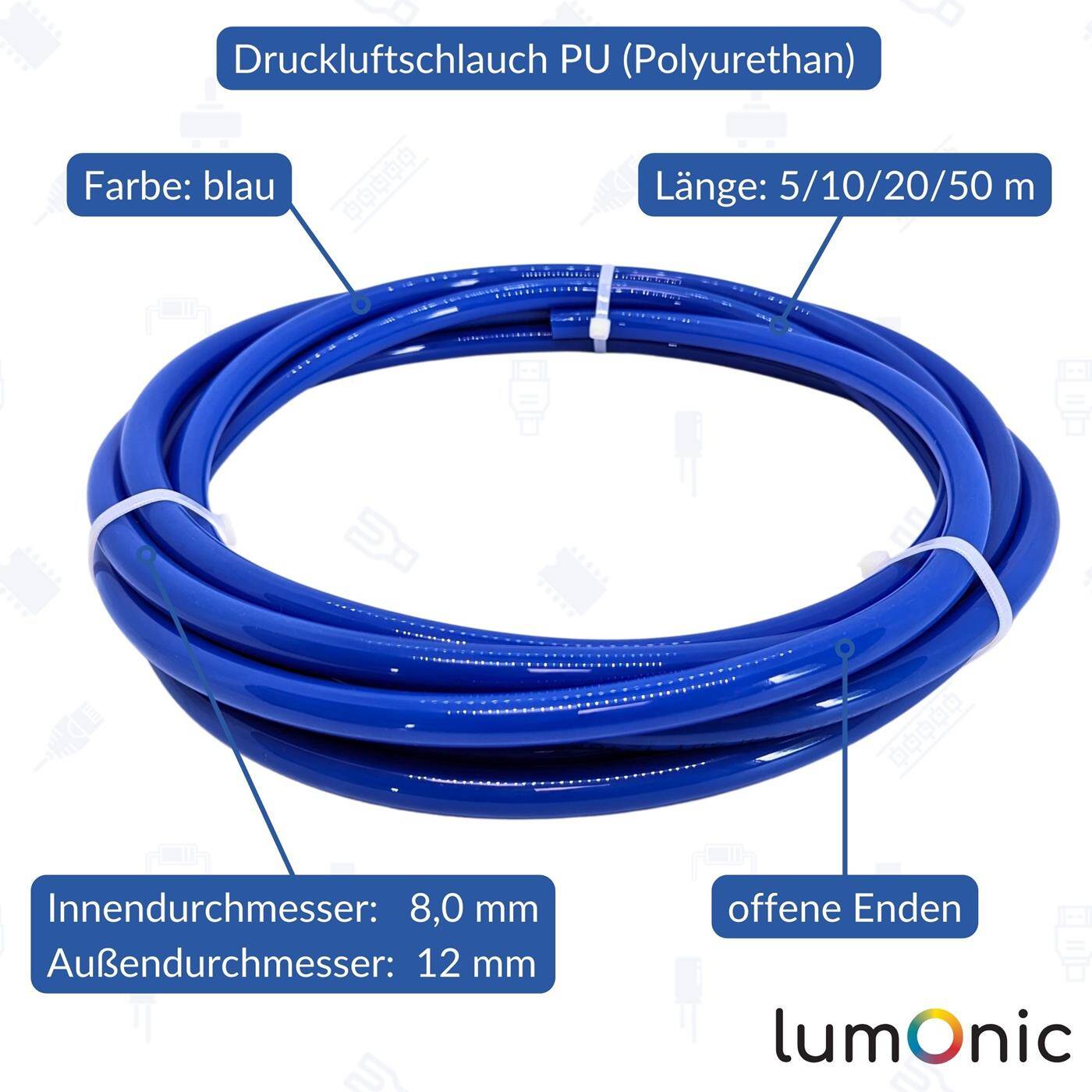 5m Druckluftschlauch PU 8/12mm Maschinenbau Pneumatiksysteme Werkstatt PU Schlauch Polyurethan flexibel, abriebfest 5m Druckluftschlauch PU 8/12mm Maschinenbau Pneumatiksysteme Werkstatt PU Schlauch Polyurethan flexibel, abriebfest