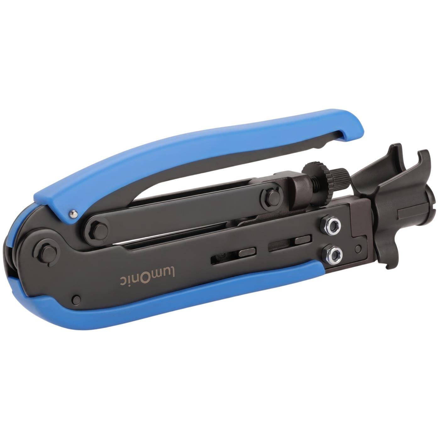 Lumonic Compression Pliers for F Connectors, RG59, RG6, RG11, One-Handed - Adjustment Wheel for RG59, RG6, and RG11, Axial Compression, Metal, for Coaxial Cables, Satellite Cables, and Antenna Outlets