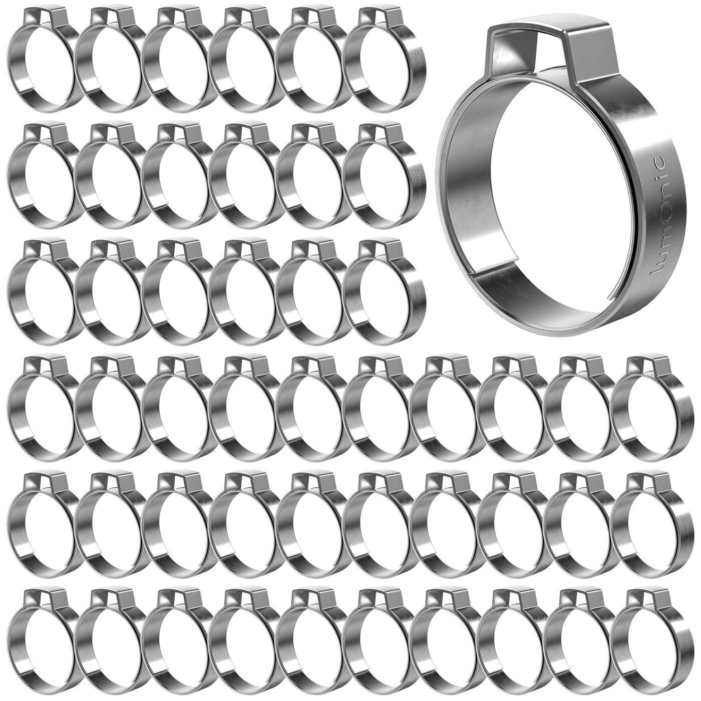 Lumonic I 50x 1-ear clip 22,4-25,6mm I V2A Stainless steel I Single ear clip I Hose clamp I for Compressed air, Pipe systems, Garden, CAR