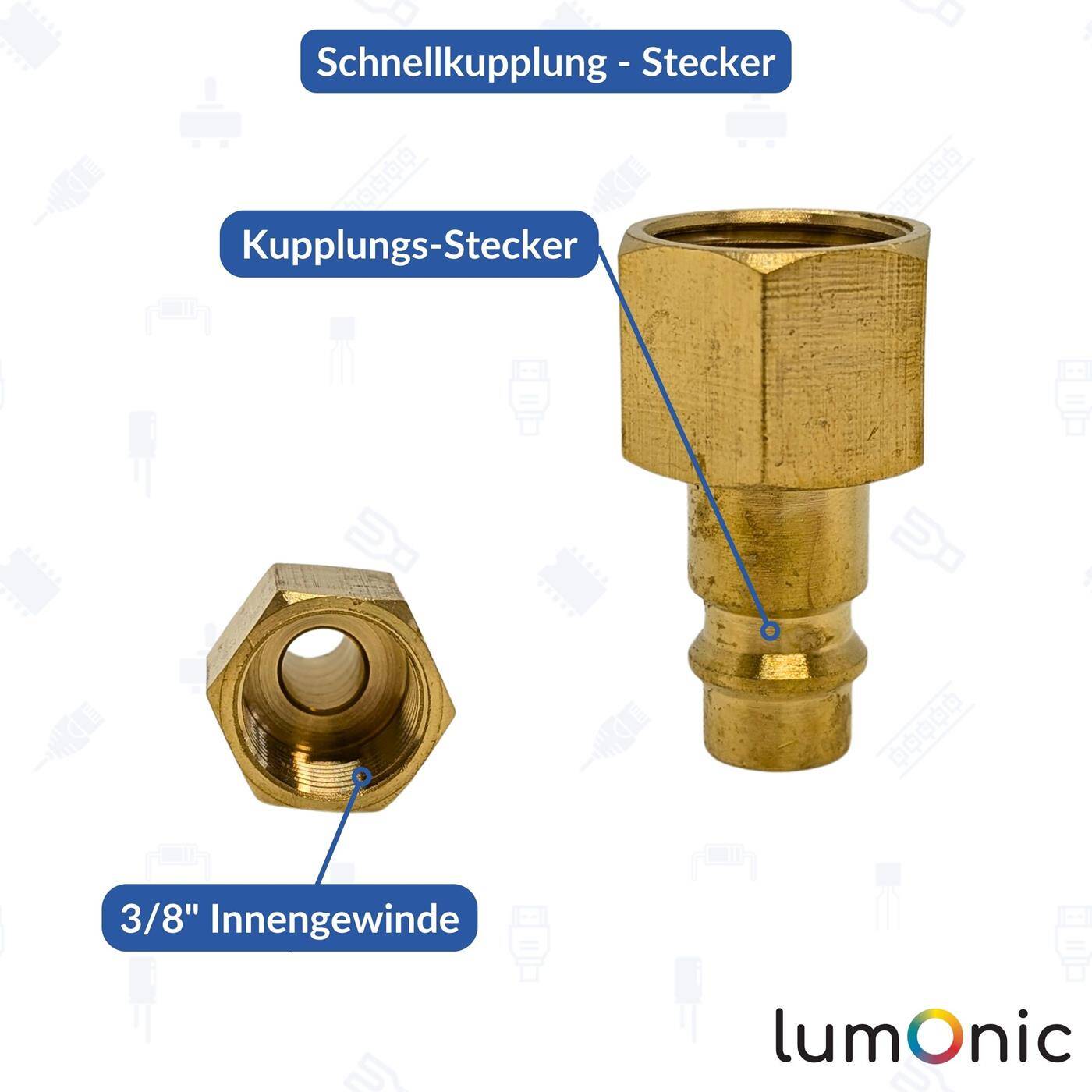 Kupplungsstecker mit Innengewinde 3/8" aus Messing Druckluftkupplung-Stecker Schnellkupplung für Werkstätten, Betriebe und Heimwerker