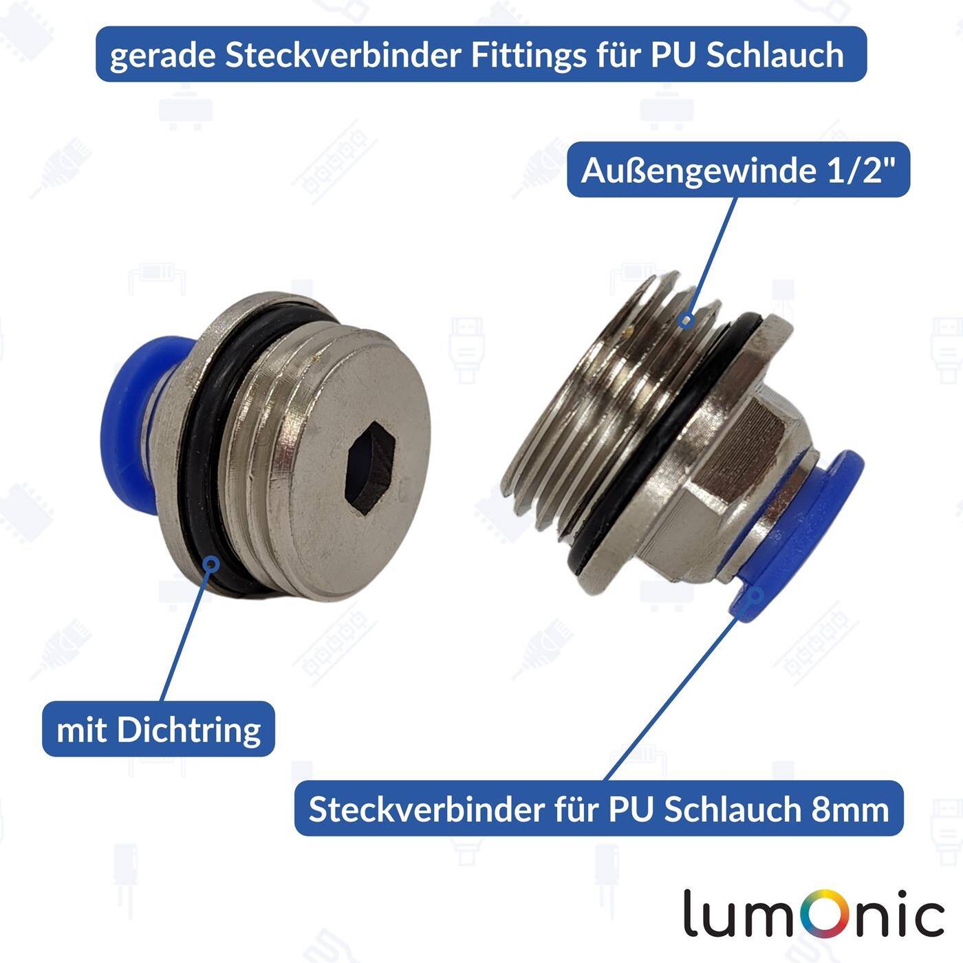 PU hose connector fitting with external thread 8mm*1/2inch straight Quick release fastener Pneumatic plug connector Hose connector Compressed air