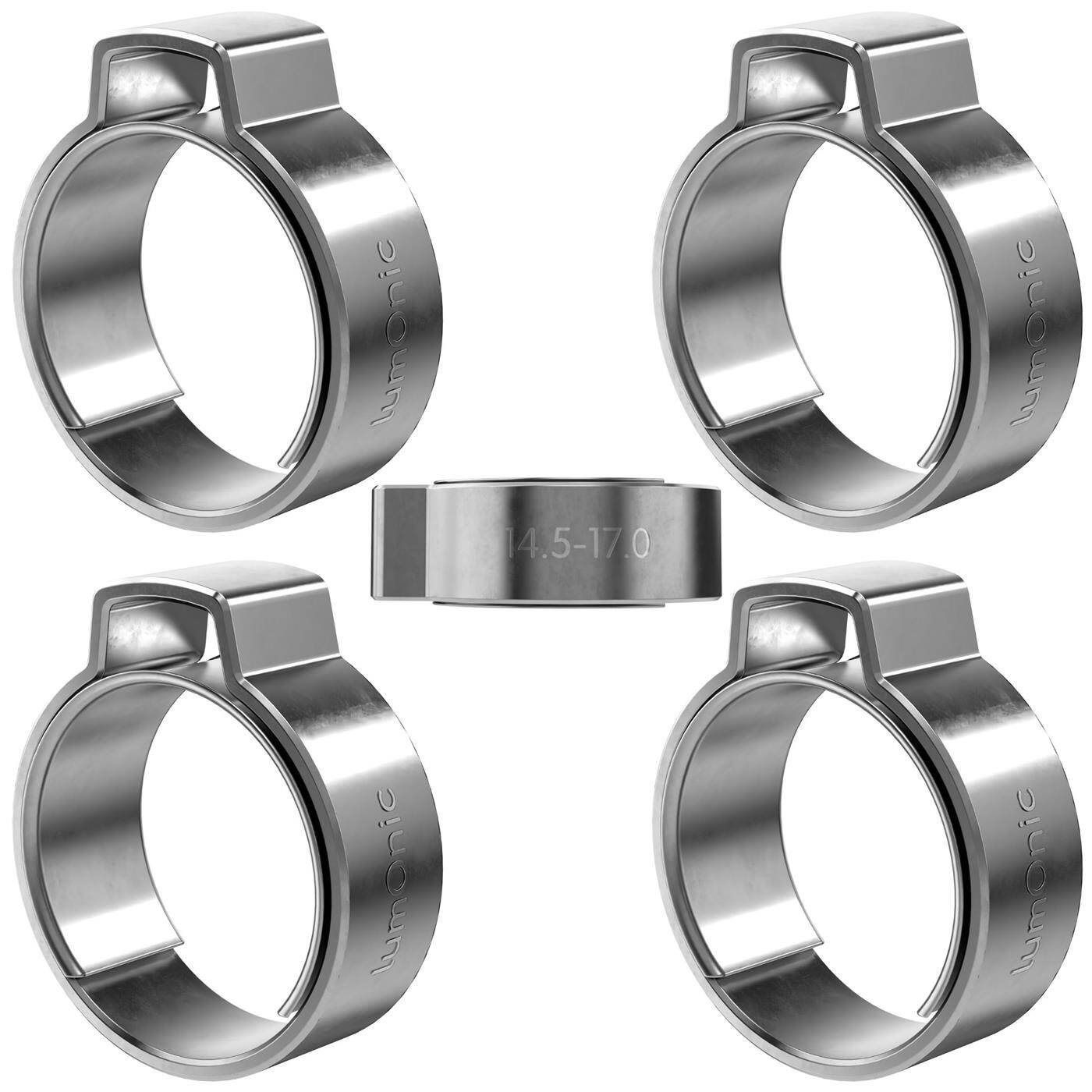 Lumonic I 5x 1-Ohr-Schelle 14,5-17,0mm I V2A Edelstahl I Einohrschelle I Schlauchschelle I für Druckluft, Rohrsysteme, Garten, KFZ