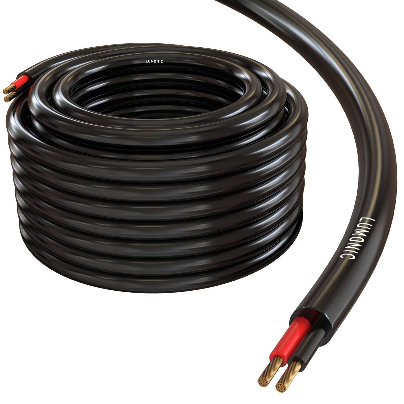 Lumonic Lautsprecherkabel 25m Schwarz  | 2x 4mm² CCA | HiFi Boxenkabel | Audio Rundkabel | Profi PA Installations- Audio- Rundkabel