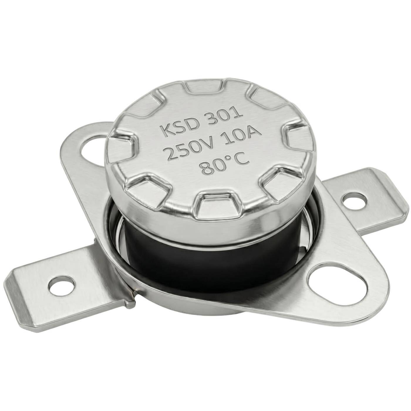 Lumonic KSD301 Temperaturschalter rund | 80°C ± 5°C | Öffner NC | max. 250V AC/10A | Flachstecker | Ø15×12mm | Thermoschalter, Bimetall | Kaffeemaschinen, Bügeleisen, Backöfen, Heizungen