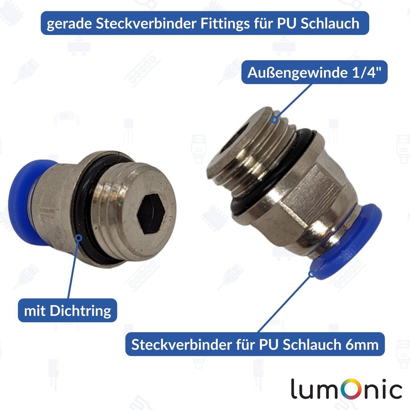 PU hose connector fitting with external thread 6mm*1/4inch straight Quick release fastener Pneumatic plug connector Hose connector Compressed air