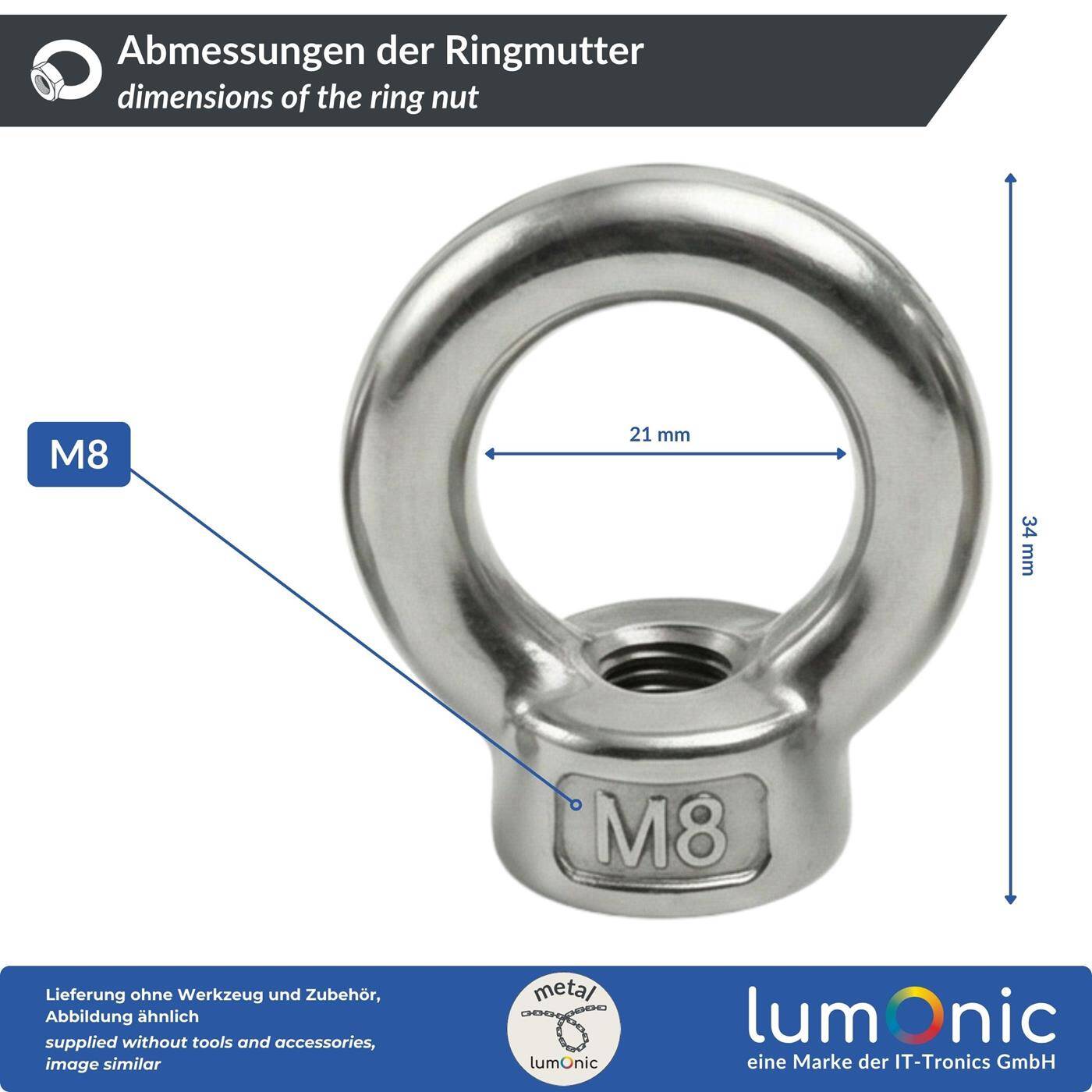 Ring nut V2A stainless steel M8  Eyelet nut for hammock awning pavilion chains