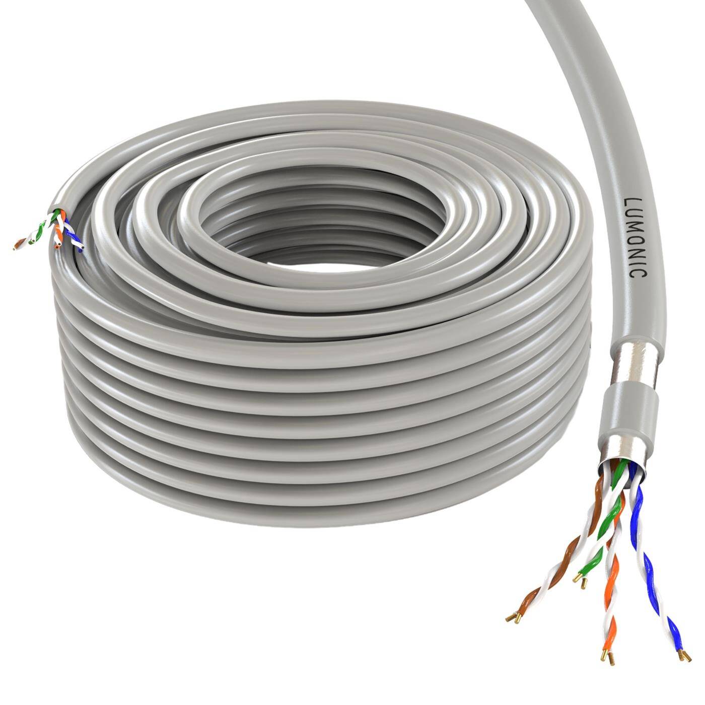 Lumonic LAN Netzwerkkabel 50m | LAN Kabel CAT5e F/UTP | Verlegekabel 4x 2x AWG26/1 (starr) | 100MHz Gigabit Ethernet