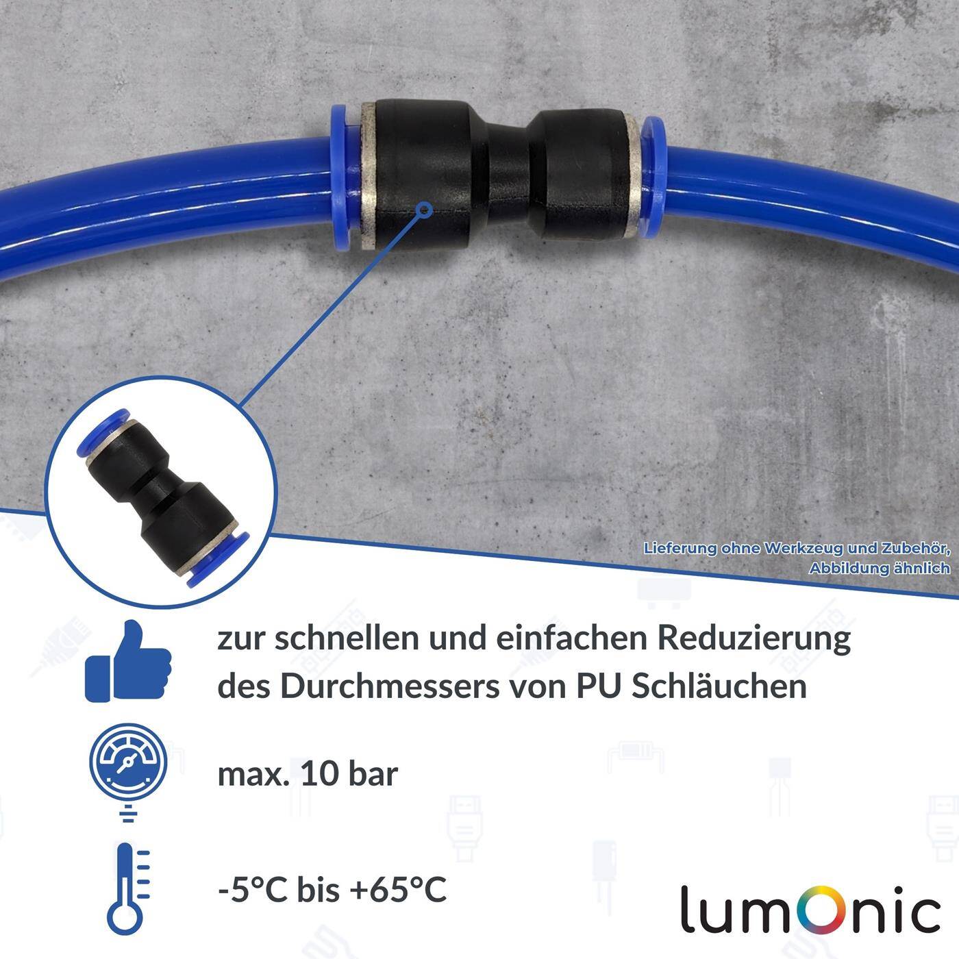 PU hose connector reduction 10mm -> 8mm straight Quick release fastener Compressed air reduction Hose reduction Pneumatics PU hose connector reduction 10mm -> 8mm straight Quick release fastener Compressed air reduction Hose reduction Pneumatics