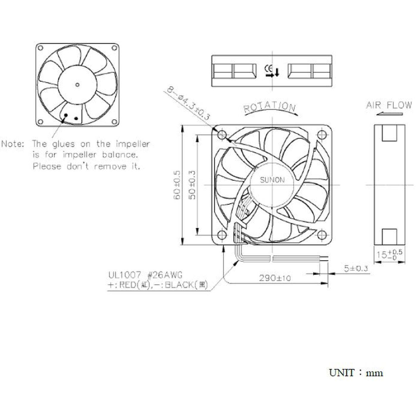 Lüfter 24V DC 0,96W 60x60x15mm 38,7m³/h 3900U/Min 38,7m³/h Sunon MF60152V21000UA99