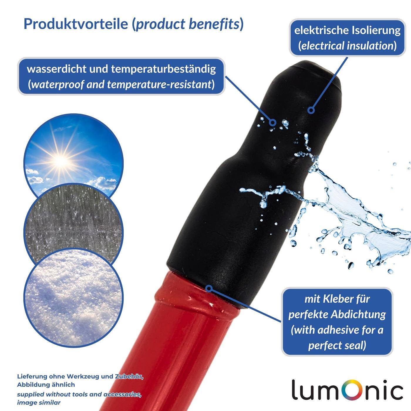 Lumonic I Warmschrumpf Endkappe mit Kleber I 25 -> 8,5mm I schwarz I Verhältnis 3:1 I vernetztes Polyolefin I Schrumpfkappe I für Kabel, Rohre und Seile