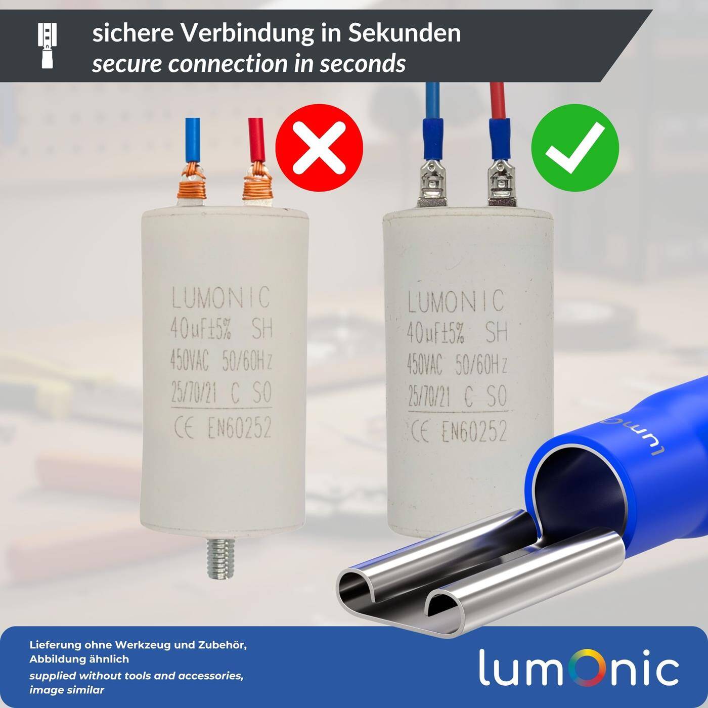 Lumonic 25x Flat receptacle 1,5-2,5mm²  | for flat plug 0,8 x 4,8mm | Partially insulated | Cable connector without soldering | Tin-plated brass | Automotive, mechanical engineering