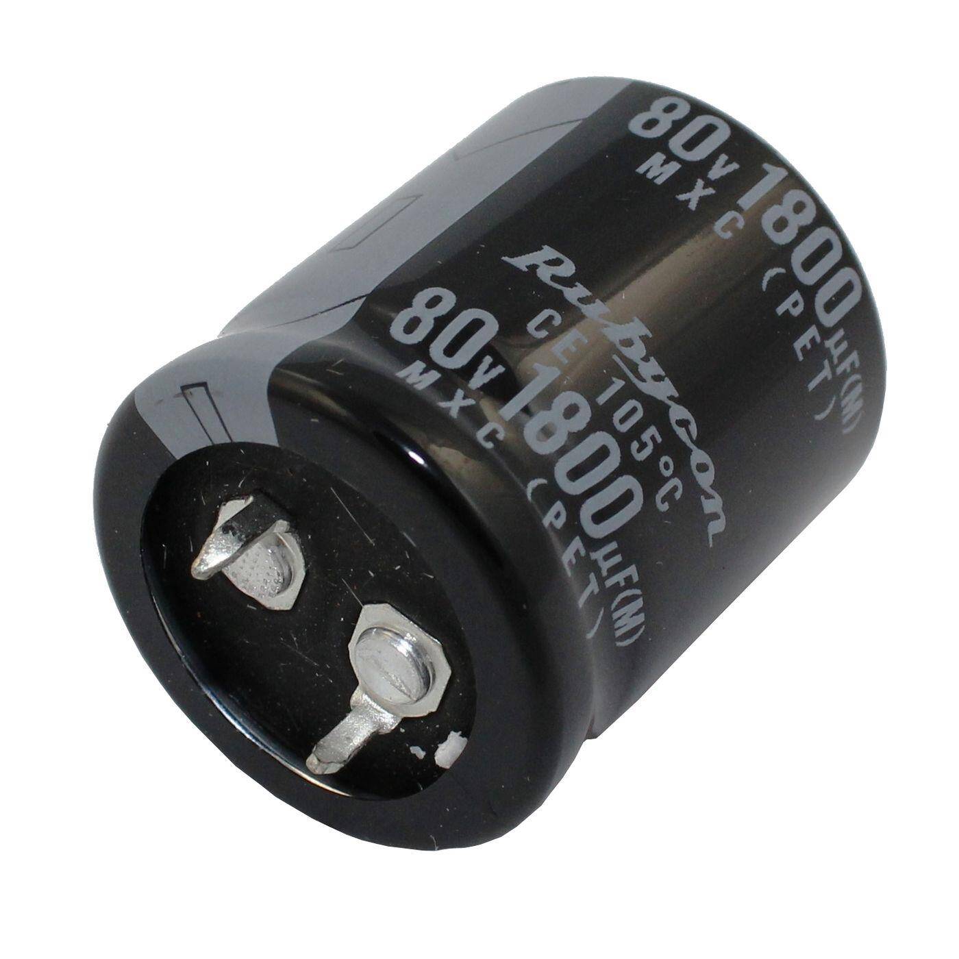 Snap-In Elko Kondensator 1800µF 80V | Elektrolytkondensator bis zu einer Temperatur von 105°C | 25x30mm | 1800uF 80MXC1800MEFCSN25X30 Rubycon