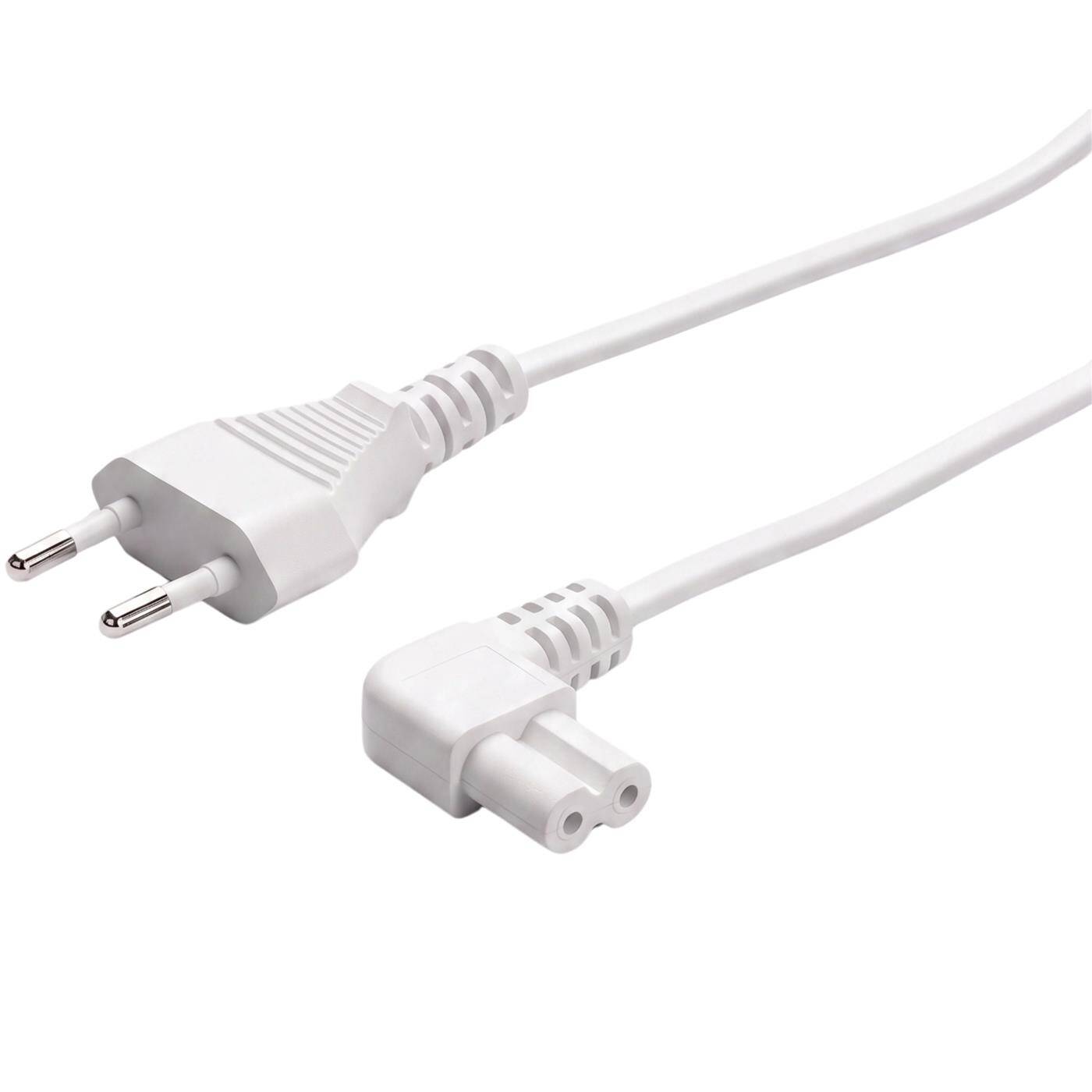 Lumonic Netzkabel Eurostecker auf C7 90° Gewinkelt, Weiß 0,5 m, 230 V - Abgewinkelte C7-Kupplung, für Wand-TVs und Monitore, minimaler Wandabstand, Knickschutz am Geräteanschluss