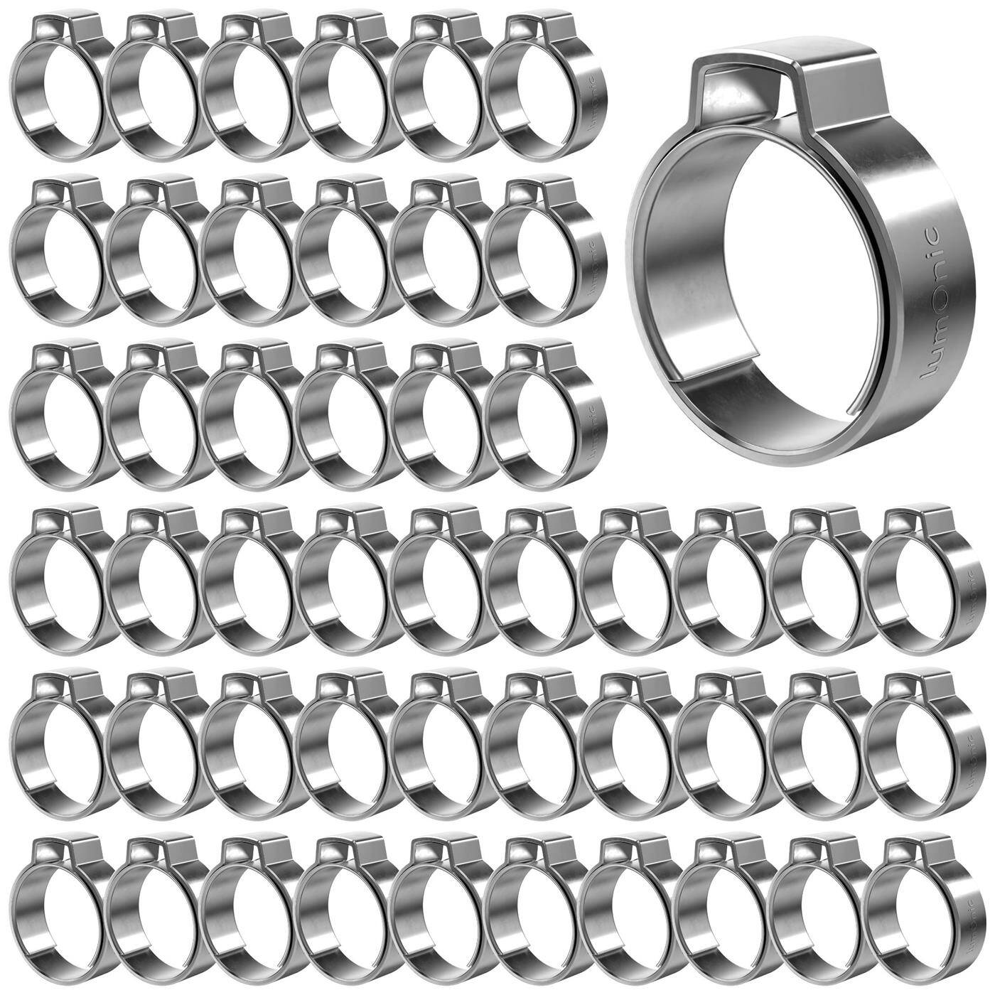 50x 1-Ohr-Schelle 15,3-18,5mm V2A Edelstahl Einohrschelle Schlauchschelle für Druckluft, Rohrsysteme, Garten, KFZ