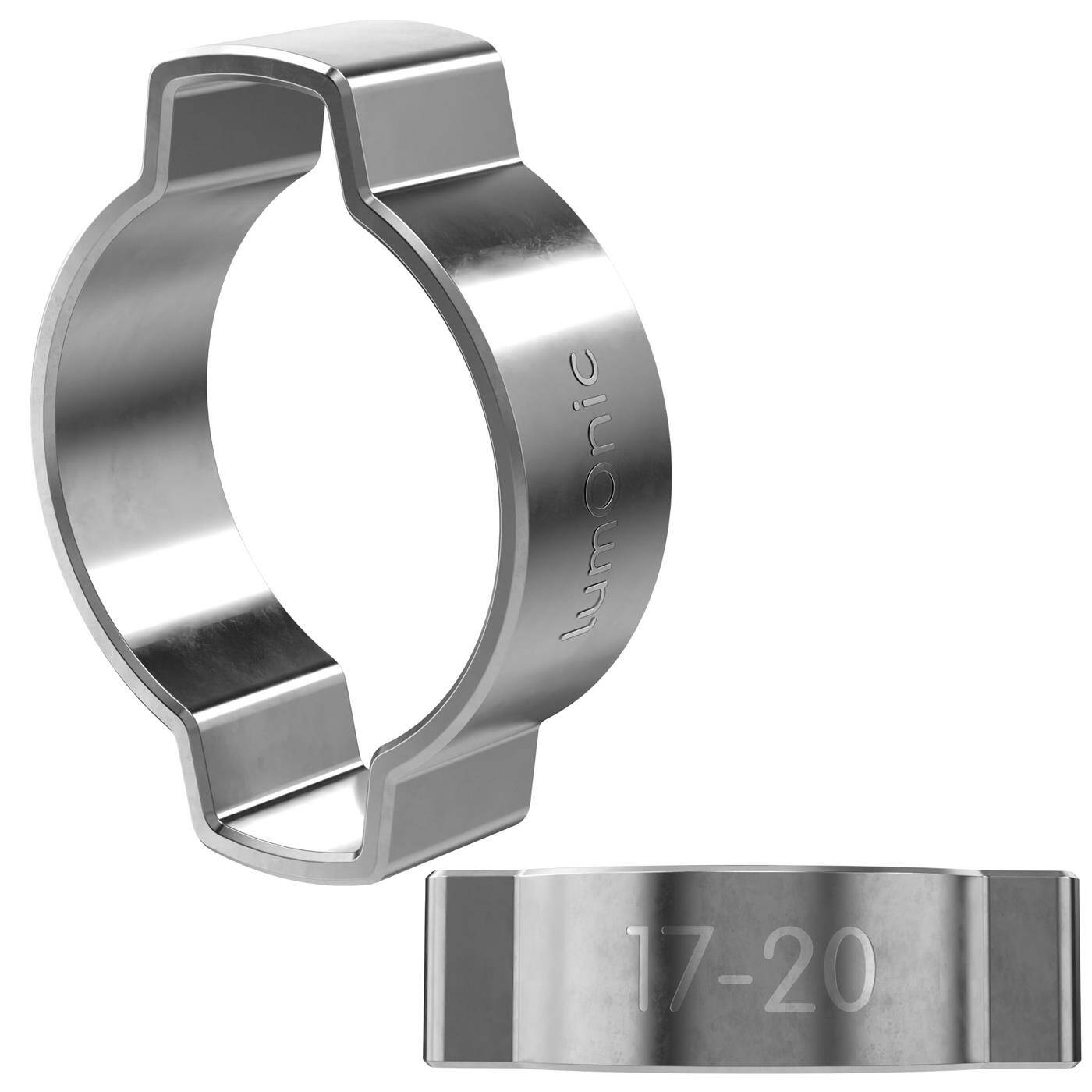 2x 2-ear clip 17-20mm V2A Stainless steel Two-ear clamp Hose clamp for Compressed air, Pipe systems, Garden, CAR