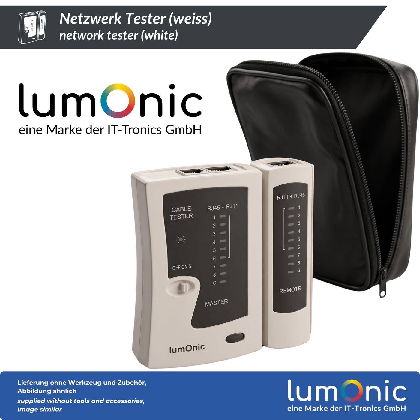 Lumonic Network tester with remote unit for RJ45 and RJ11, white - Master and remote units for Ethernet cables, RJ45 and RJ11, continuity tester, LAN tester, network cable tester