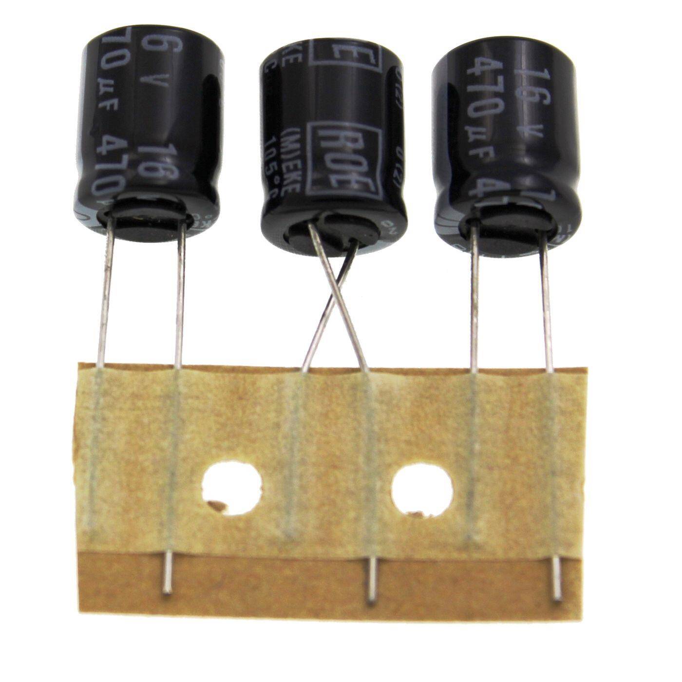 Elko Kondensator Radial 470µF 16V | Elektrolytkondensator bis zu einer Temperatur von 105°C | 10x12,5mm | 470uF EKE00DC347DG0E Vishay