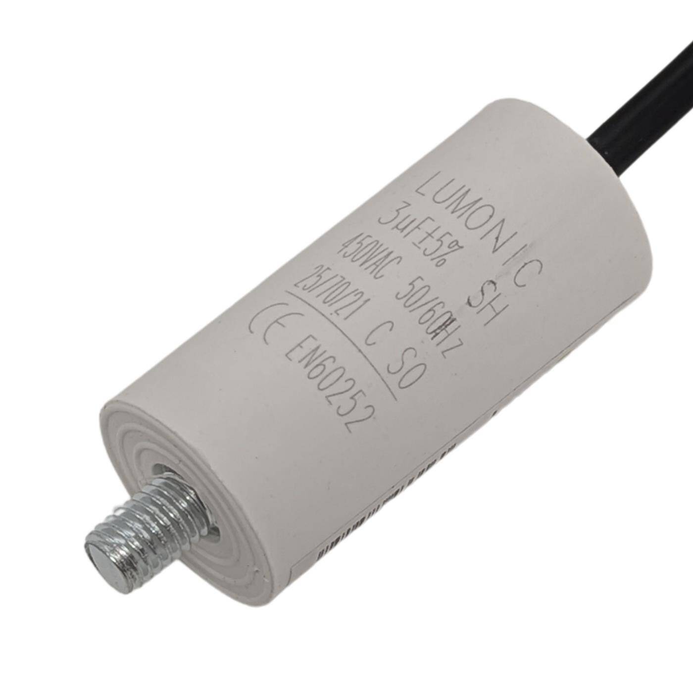 Starting capacitor 3µF 450V with Cable 25cm 26x55mm 3uF Motor capacitor with plastic housing