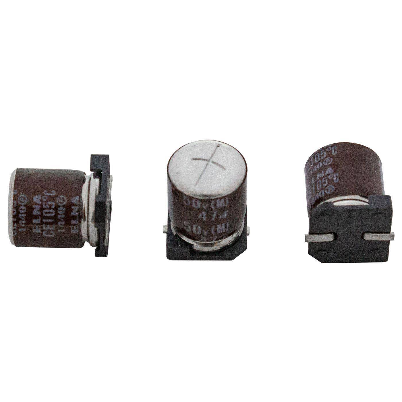 SMD Elko Kondensator 47µF 50V | Elektrolytkondensator bis zu einer Temperatur von 105°C | 10,5x8mm | 47uF RVJ-50V470MG10U-R Elna
