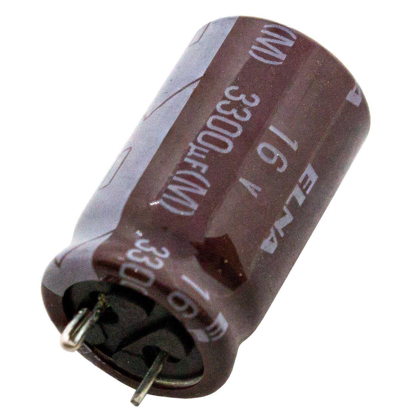 Elko Capacitor Radial 3300µF 16V | Electrolytic capacitor up to a temperature of 105°C | 20x12,5mm | 3300uF RJ4-16V332MI5Z2-F49 Elna