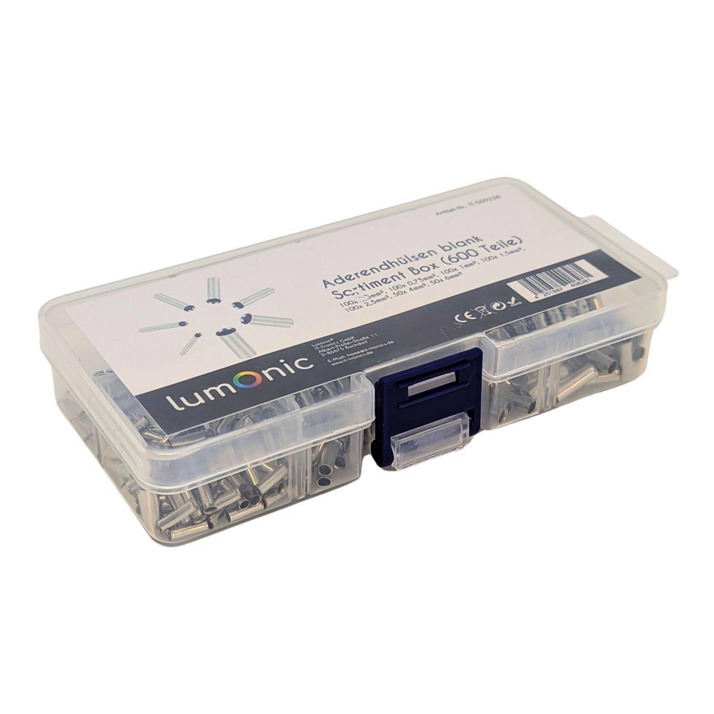 Lumonic I Bare wire end ferrules set I 0,5 bis 6,0mm² I 600 parts I Wire end ferrules assortment uninsulated I Ideal for electricians