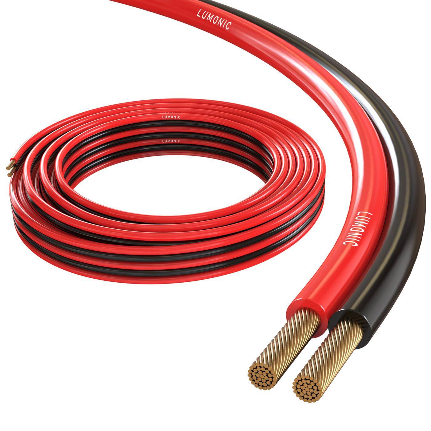 Lumonic Speaker cables | 10m Red Black | 2x 0,75mm² CCA | HiFi speaker cable | Audio twin line