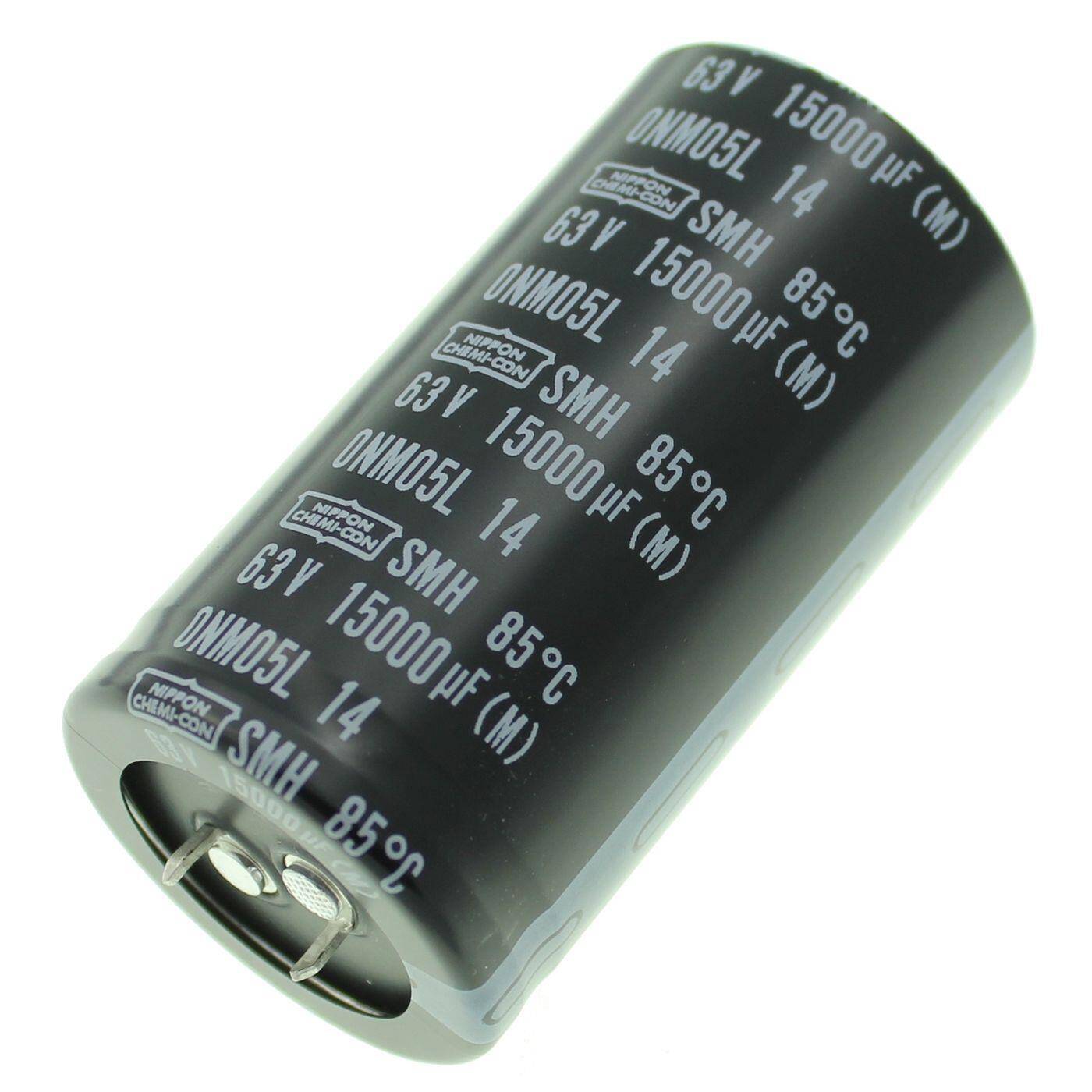 Snap-In Elko Capacitor 15000µF 63V | Electrolytic capacitor up to a temperature of 85°C | 35x63mm | 15000uF ESMH630VSN153MA63U United Chemi-Con