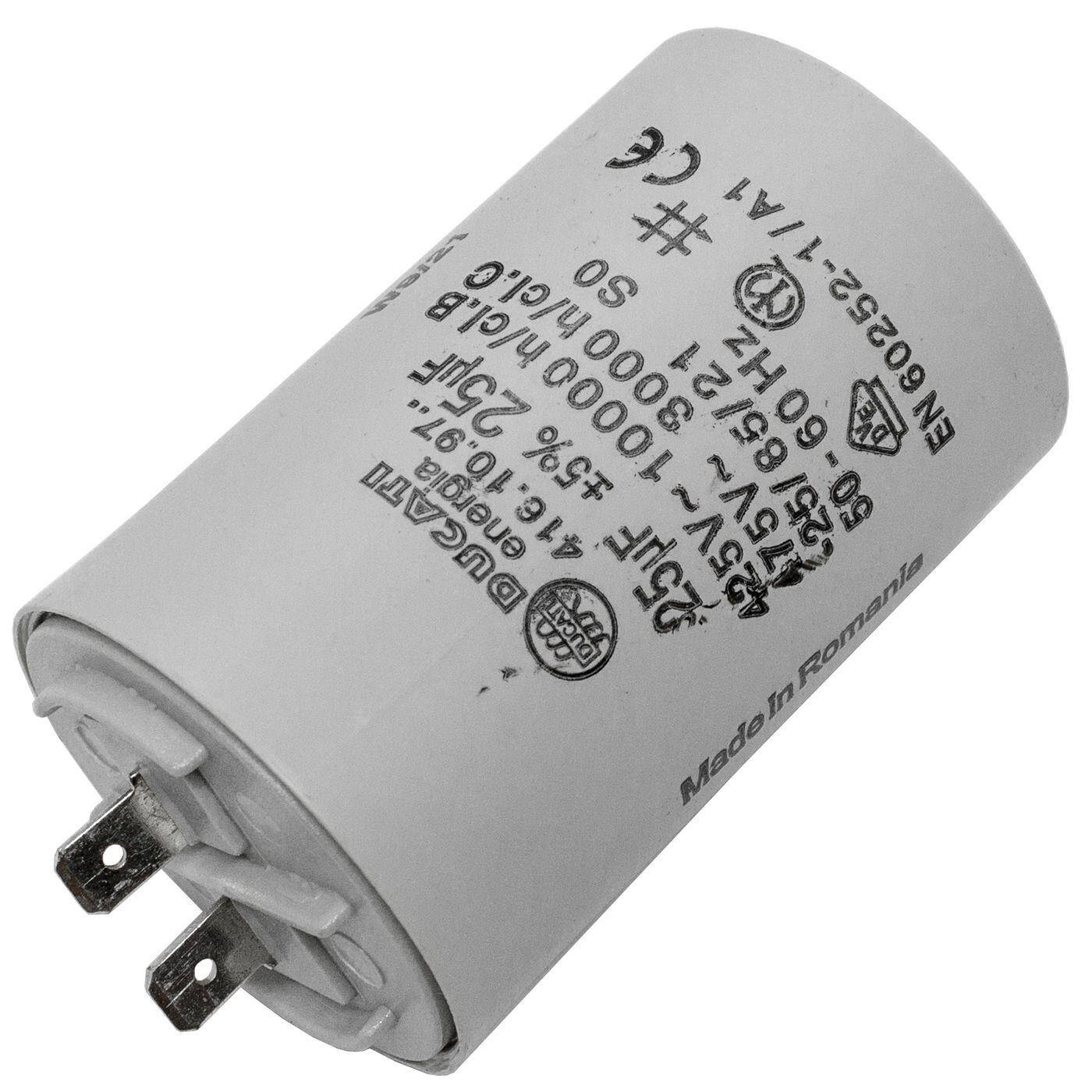 Anlaufkondensator Motorkondensator 25µF 400V 45x70mm Stecker 6,3x0,8mm Ducati 416.10.97 A 25uF
