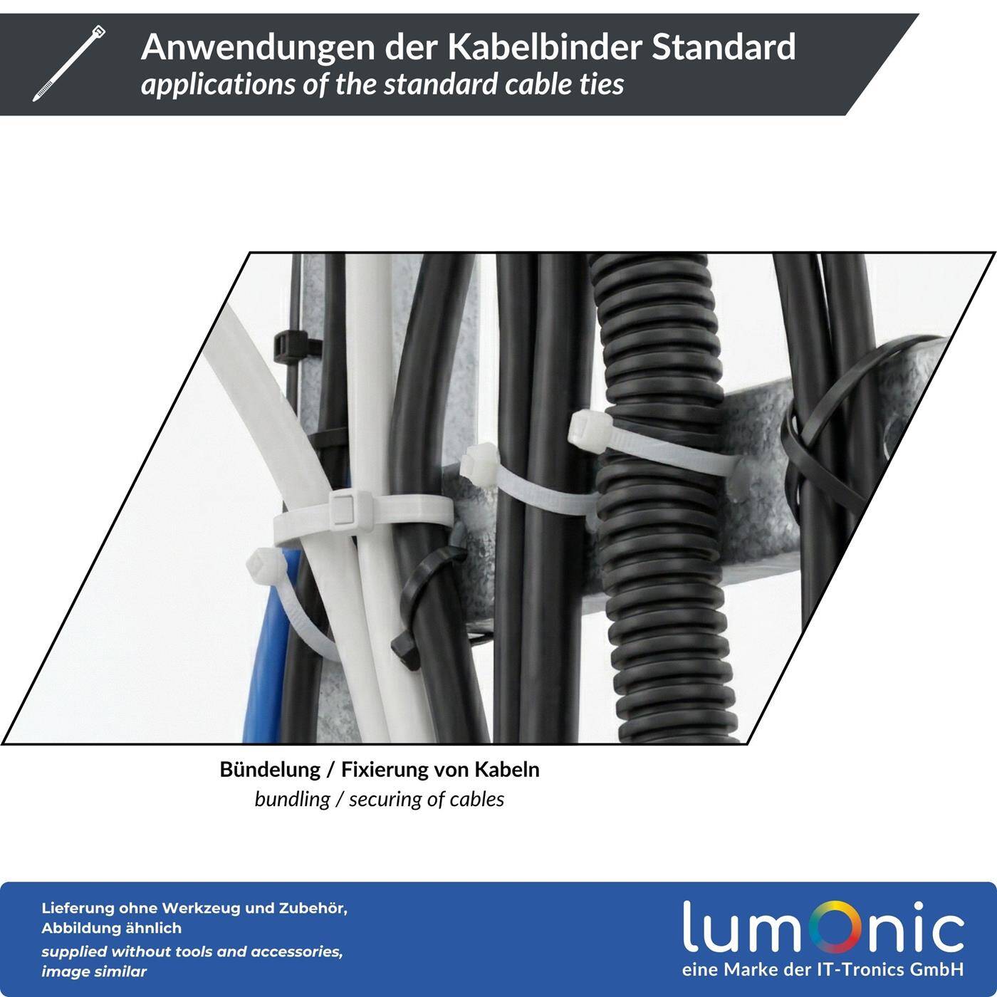Lumonic 100x Kabelbinder 370 x 4,8mm I Braune Kabelbinder in Industriequalität I Kabelbinder UV beständig, Kabelbinder wetterfest, Kabelbinder braun