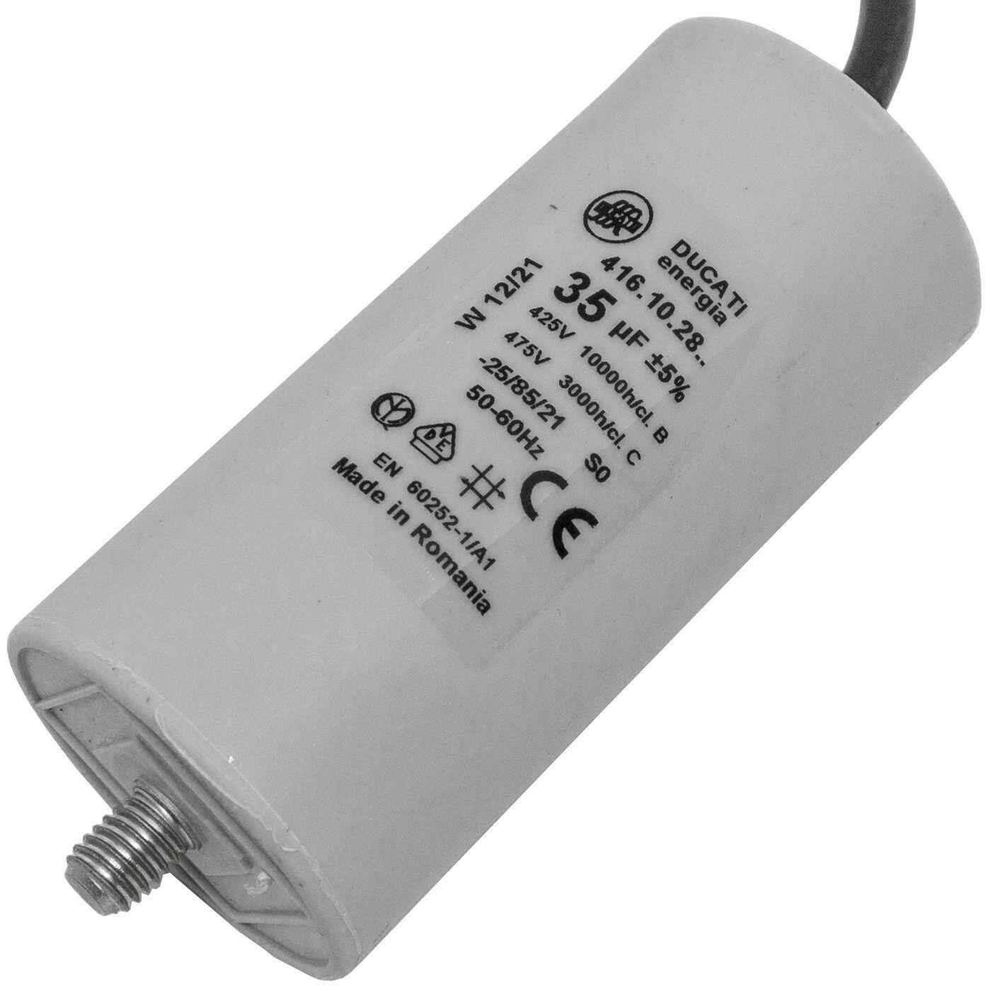 Anlaufkondensator Motorkondensator 35µF 400V 45x92mm Kabel 35cm Ducati 416.10.28 B 35uF