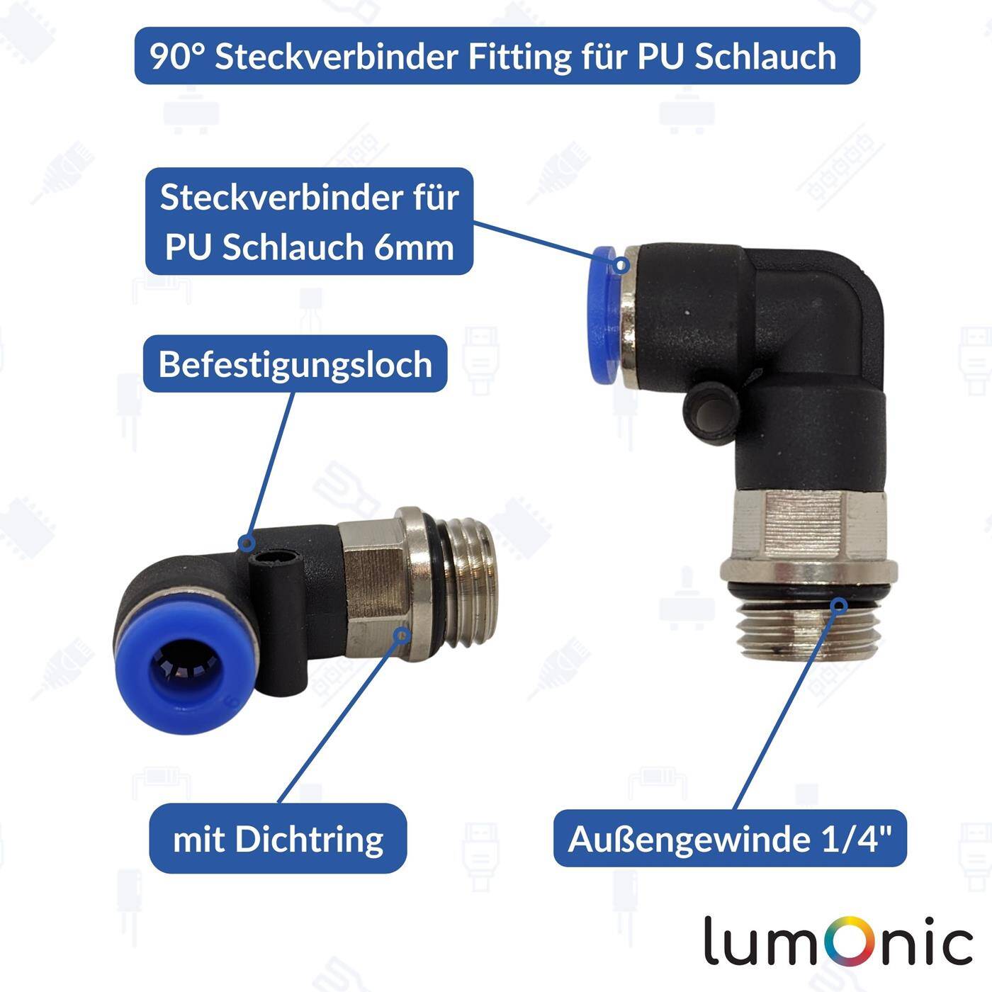PU Schlauch 90° Steckverbinder Fitting mit Außengewinde 6mm*1/4Zoll Winkel-Verbinder L-Steckverbinder pneumatischer Steckverbinder Fitting Druckluft & Automatisierung